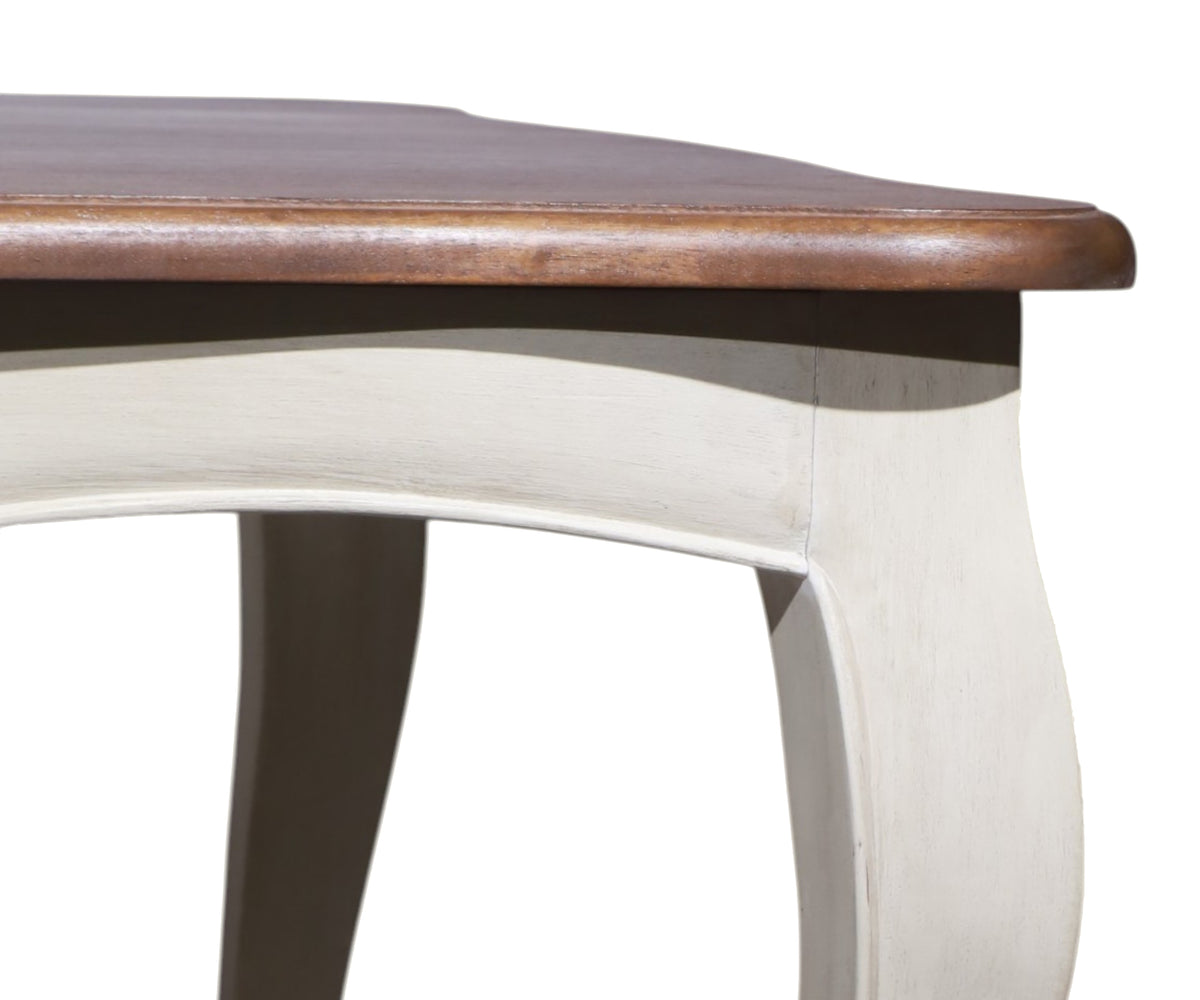 Two Toned French-Style Teak Dining Table with White Curved Base