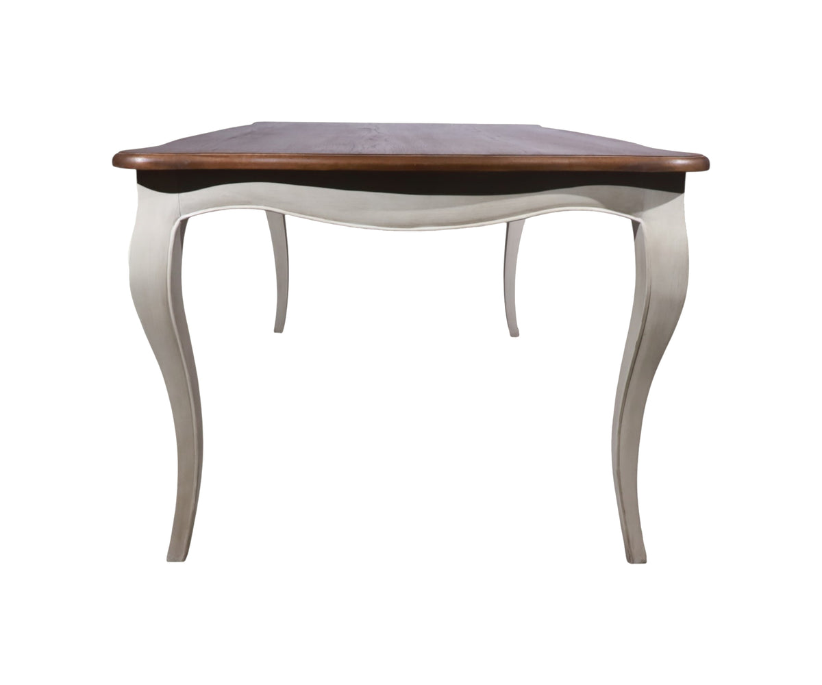 Two Toned French-Style Teak Dining Table with White Curved Base