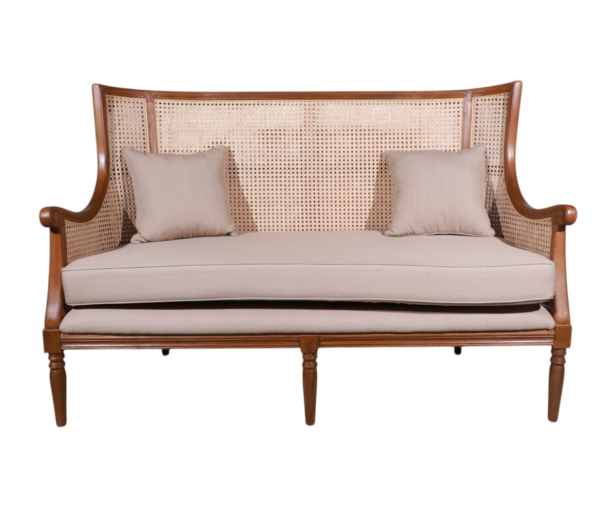 High-Back Cane 2-Seater Sofa with Turned Baluster Legs