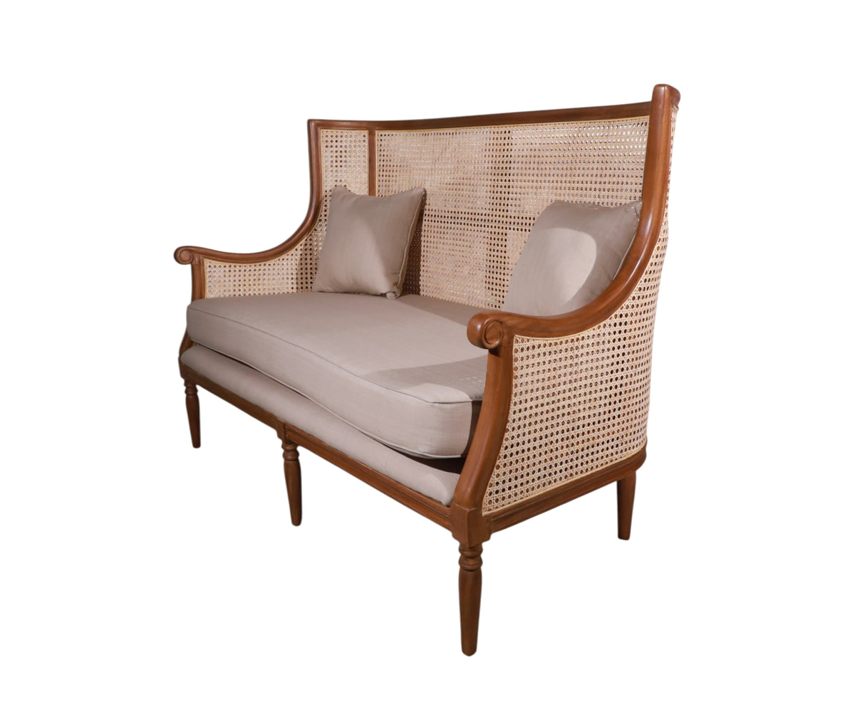 High-Back Cane 2-Seater Sofa with Turned Baluster Legs