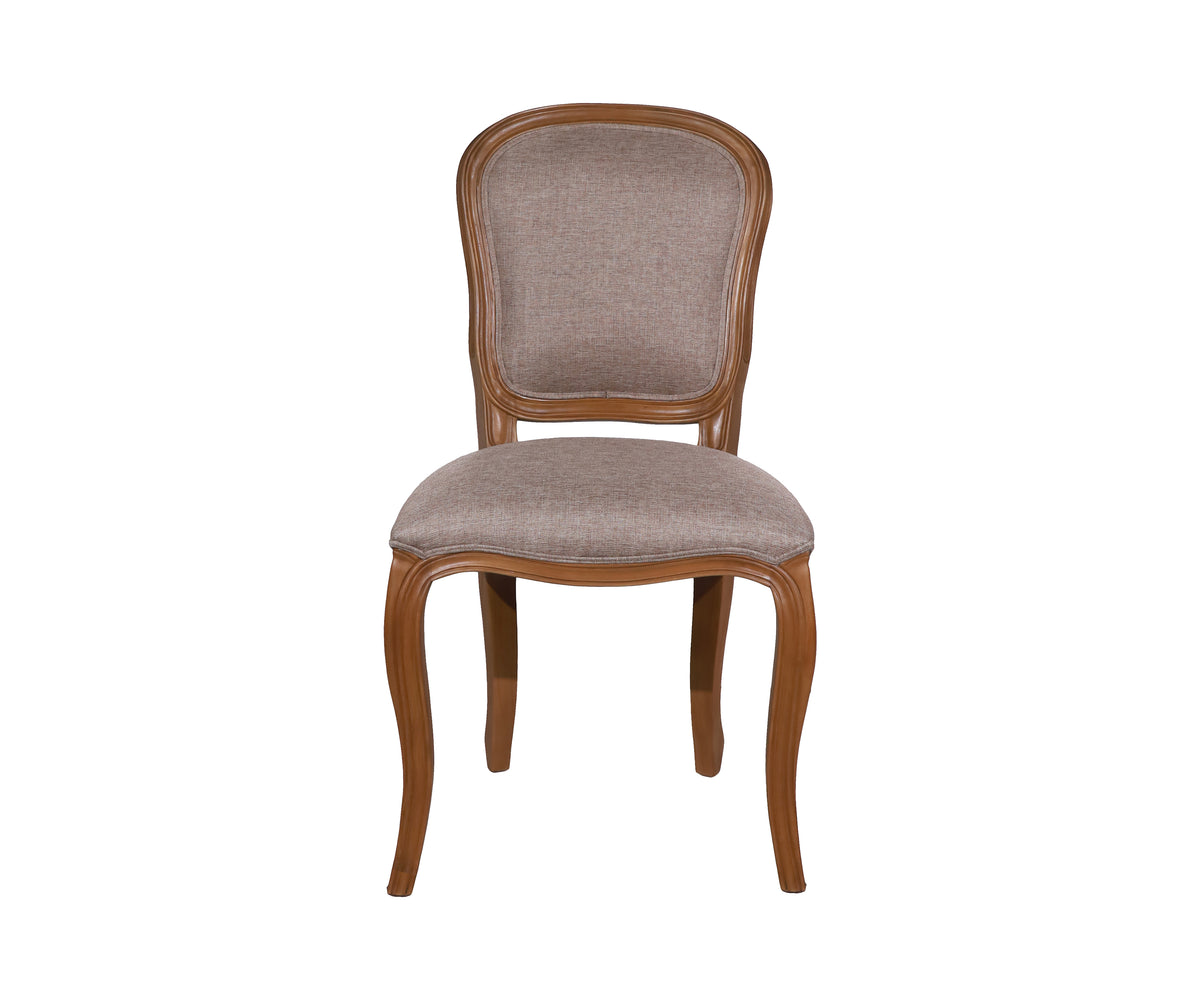 French Style Upholstered Dining Chair in Warm Wood & Textured Upholstery
