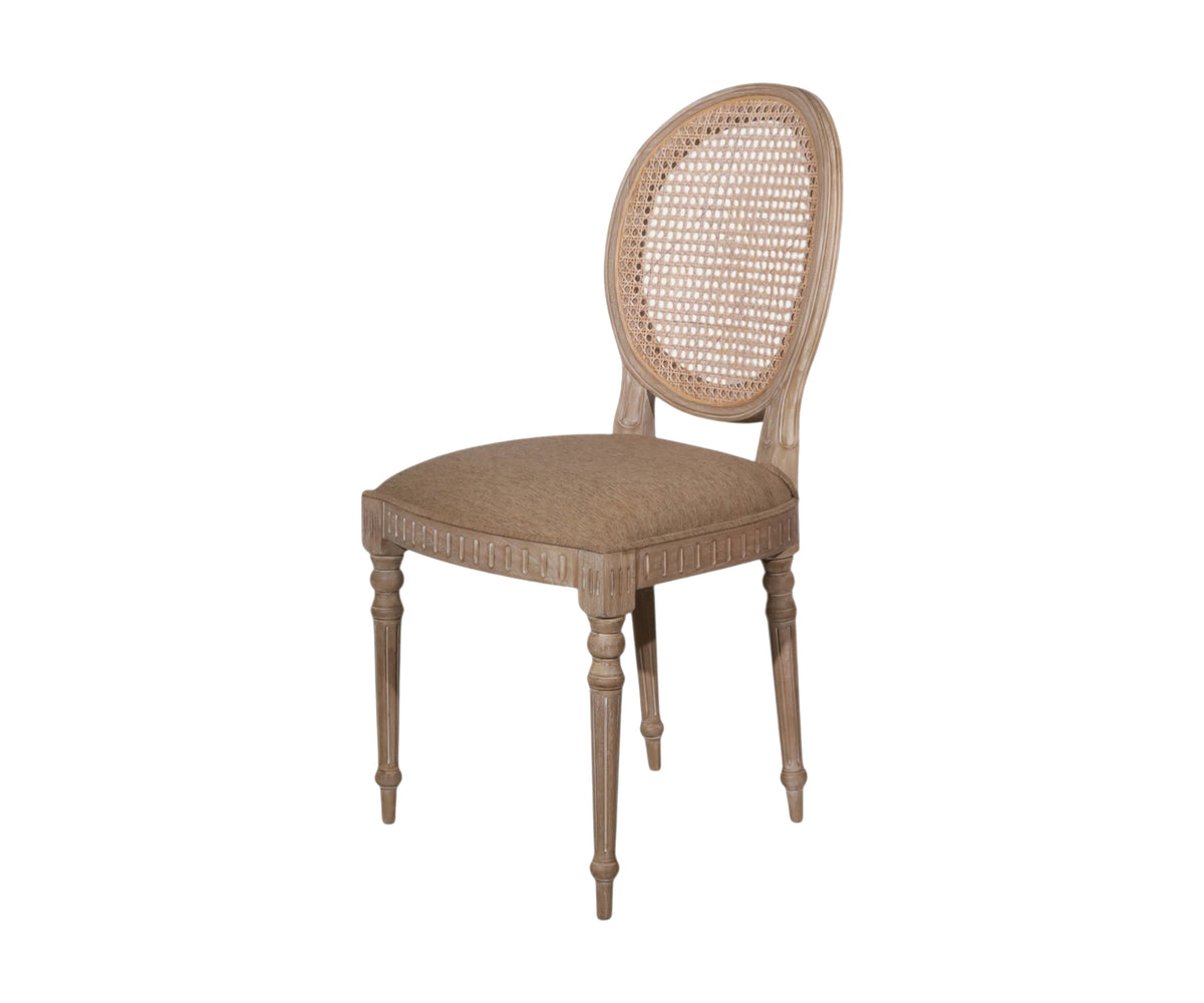 Gustavian Cane Back Medallion Dining Chair with Upholstered Seat