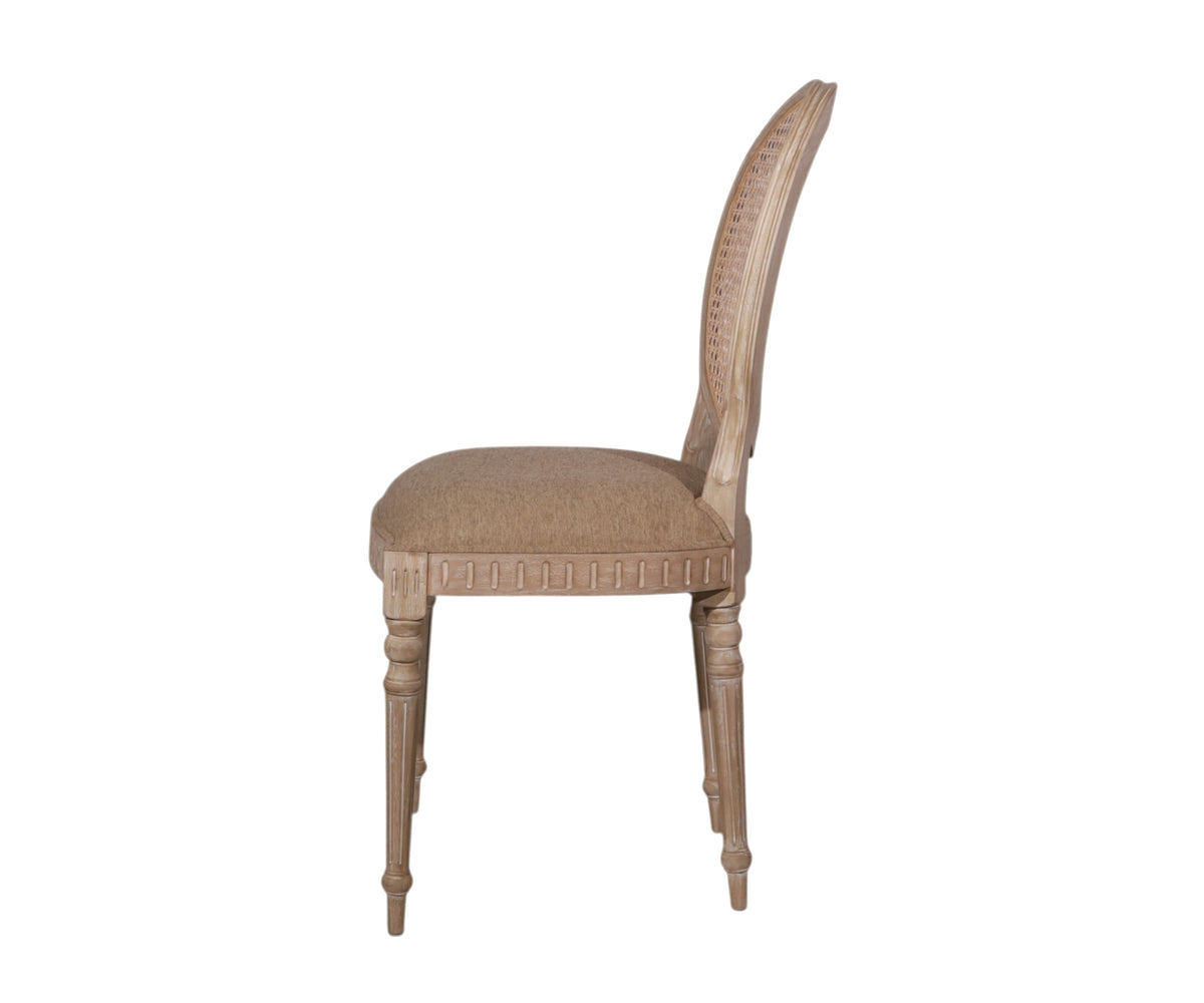 Gustavian Cane Back Medallion Dining Chair with Upholstered Seat