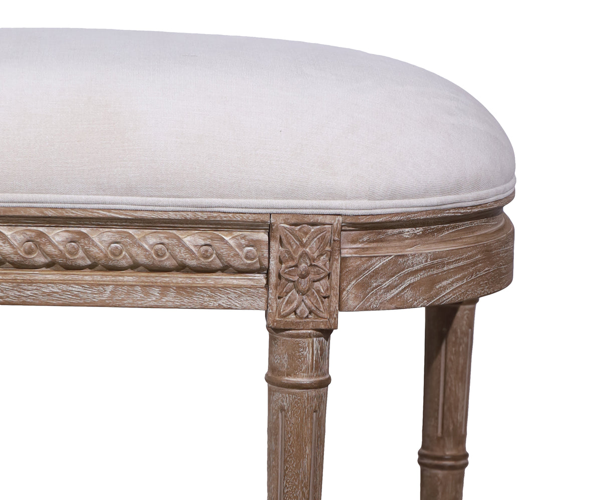 French Louis XVI Ivory Upholstered Bench with Fluted Legs