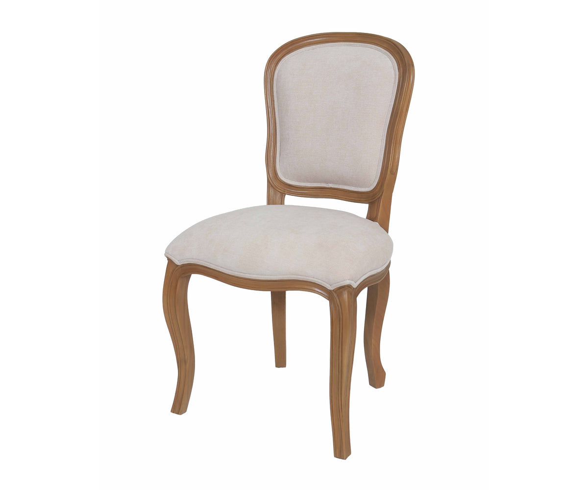 Natural Wood French Provincial Dining Chair with Beige Upholstery