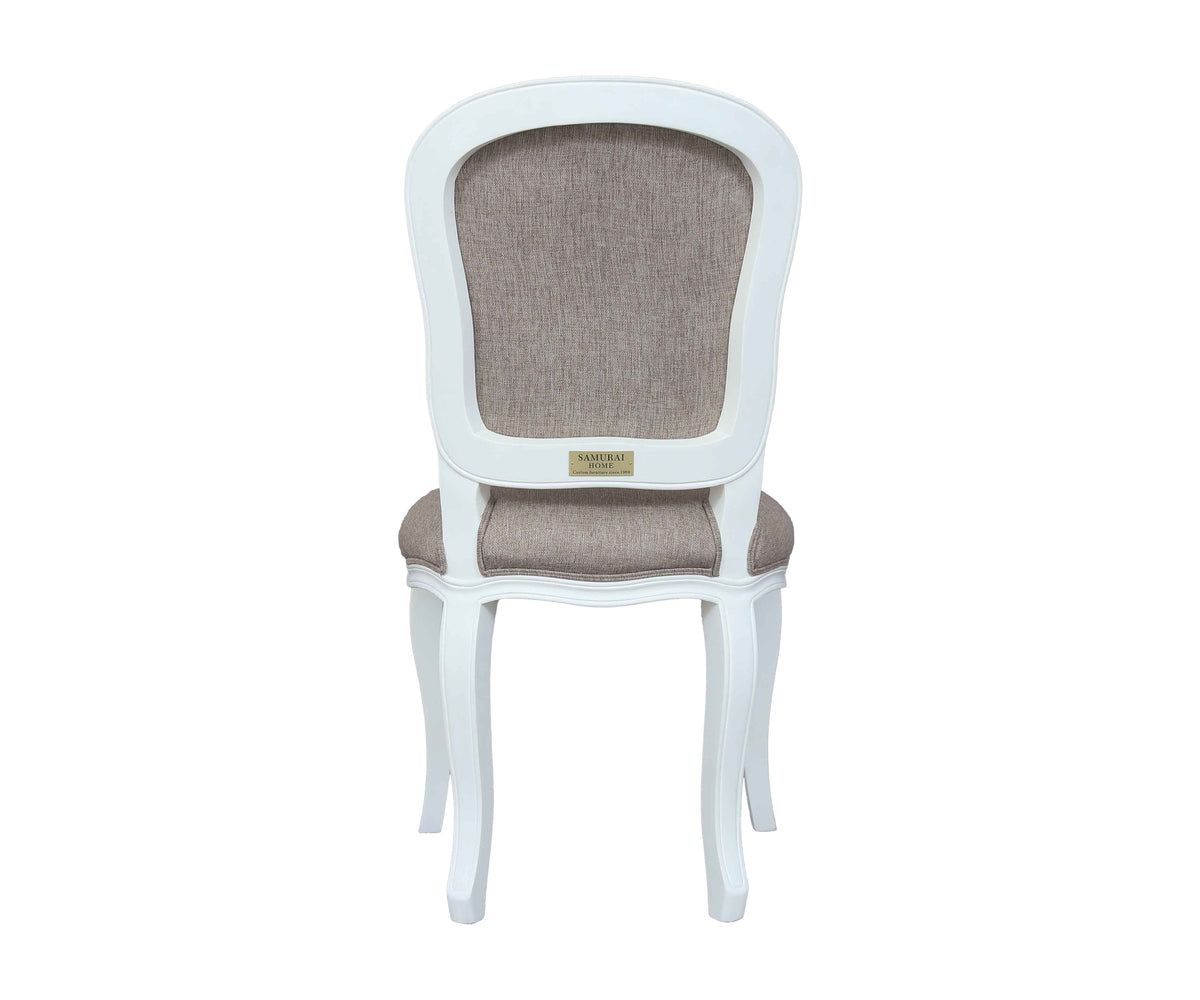 French Style Taupe Upholstered Dining Chair with White Cabriole Legs