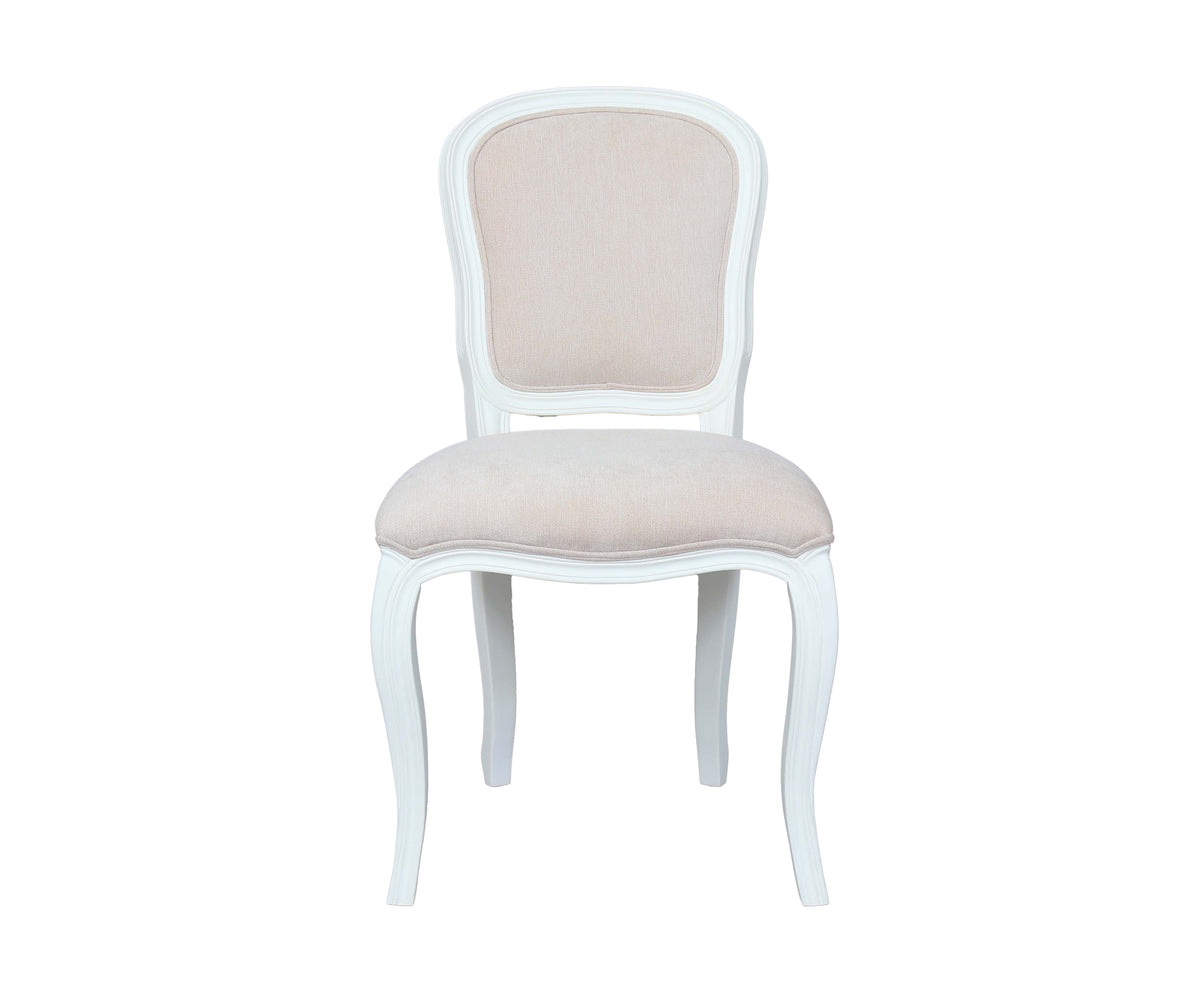 Louis XV Wooden Dining Chair in Soft Beige Upholstery