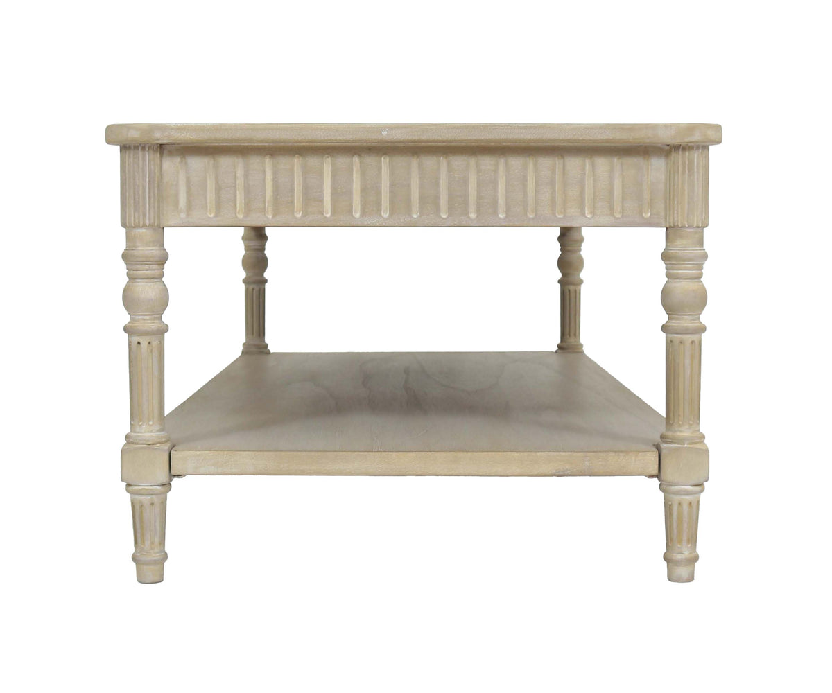 Fluted Edge Rectangular Wooden Coffee Table with Lower Shelf