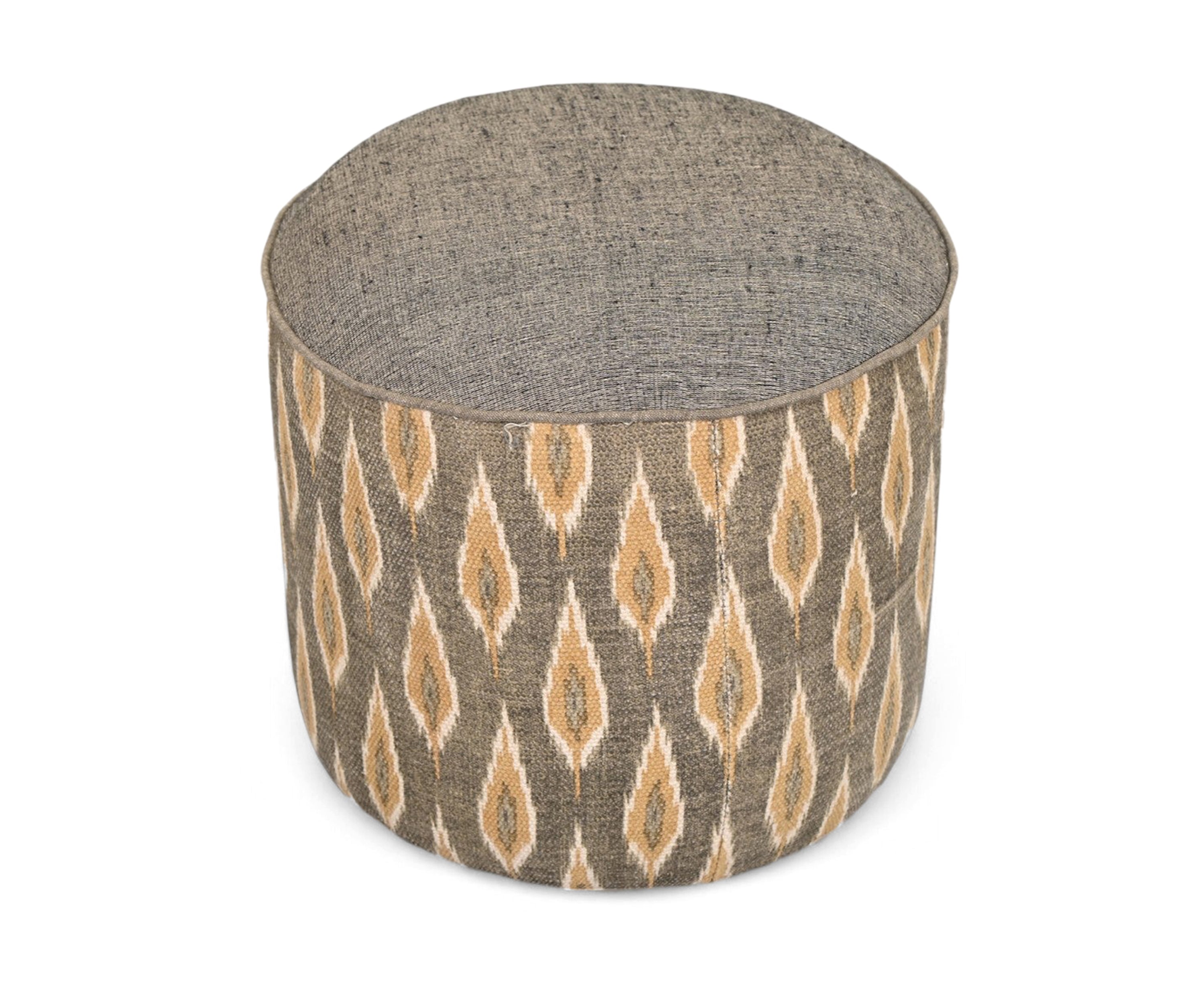 Ikat Print Dhurrie Round Ottoman