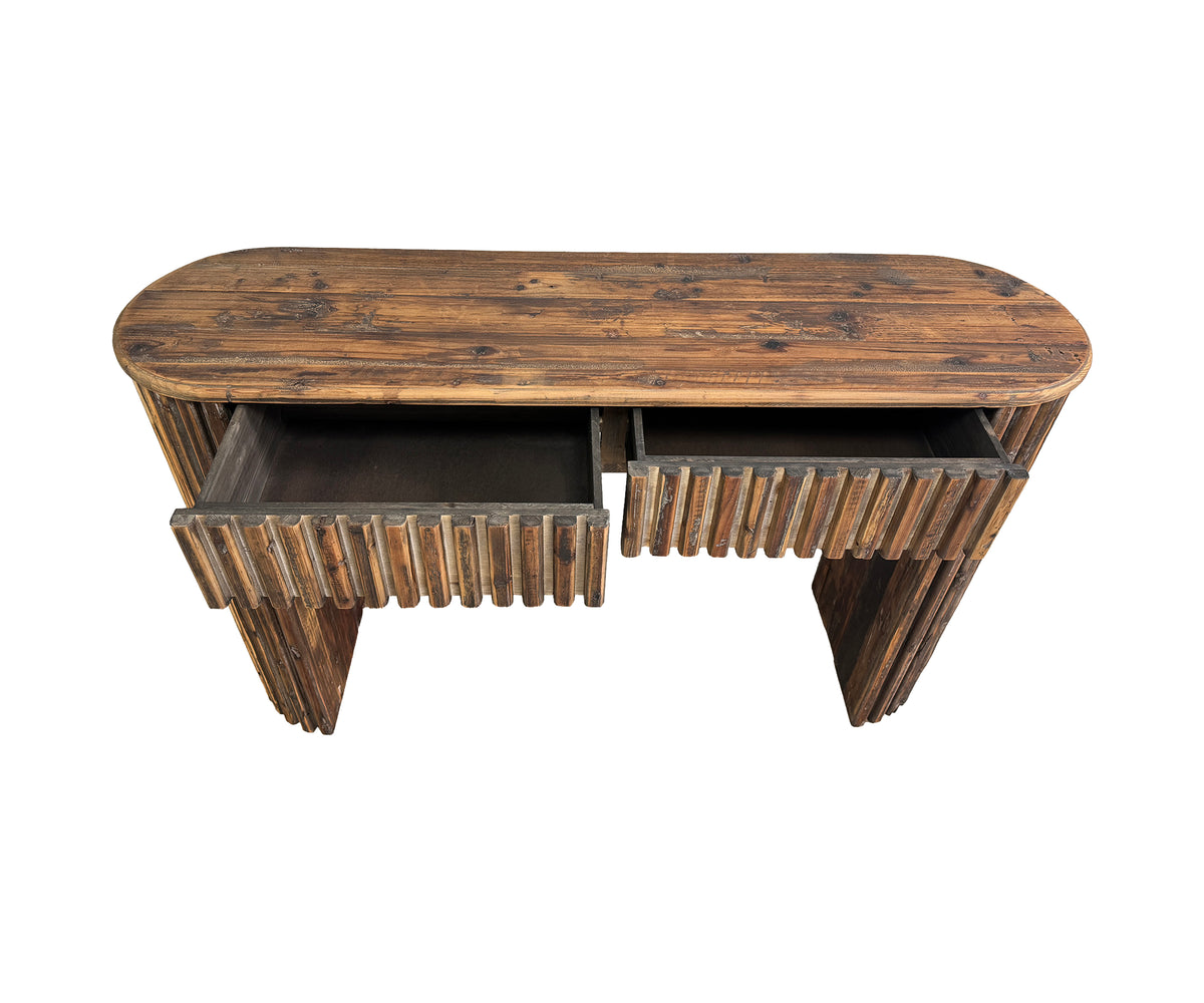 Fluted Oval 2-Drawer Console Table with Ribbed Side Panels
