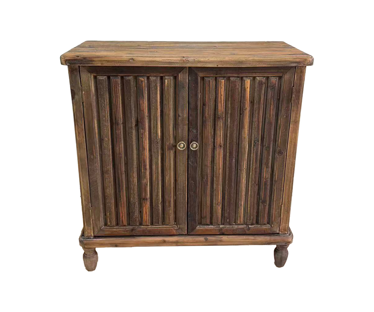 Fluted Teak Two-Door Accent Cabinet with Turned Feet