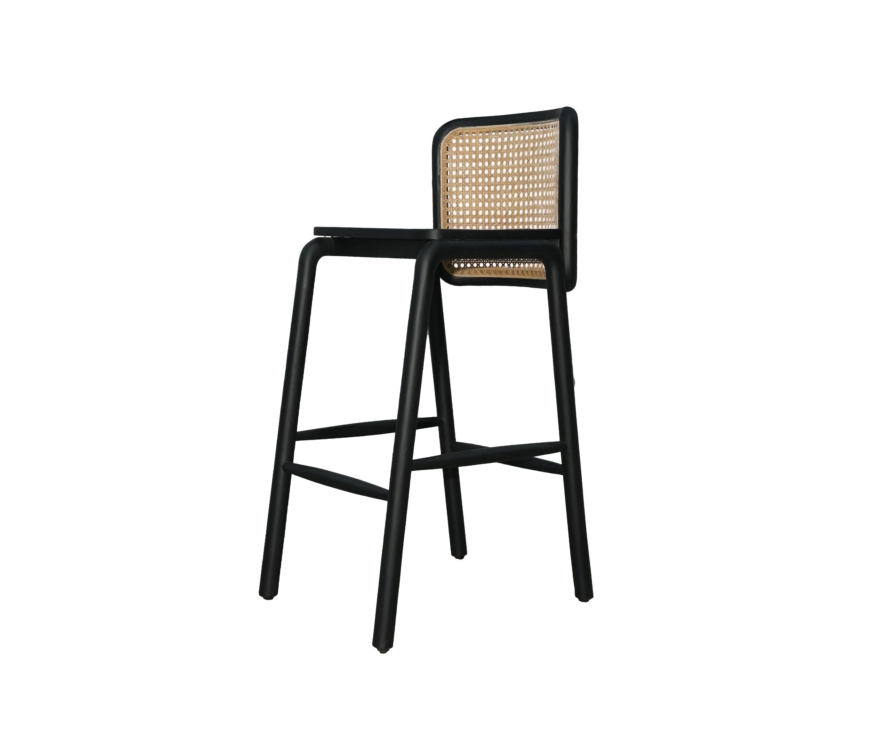 Minimalist Cane Back Bar Chair with Black Frame and Open Base