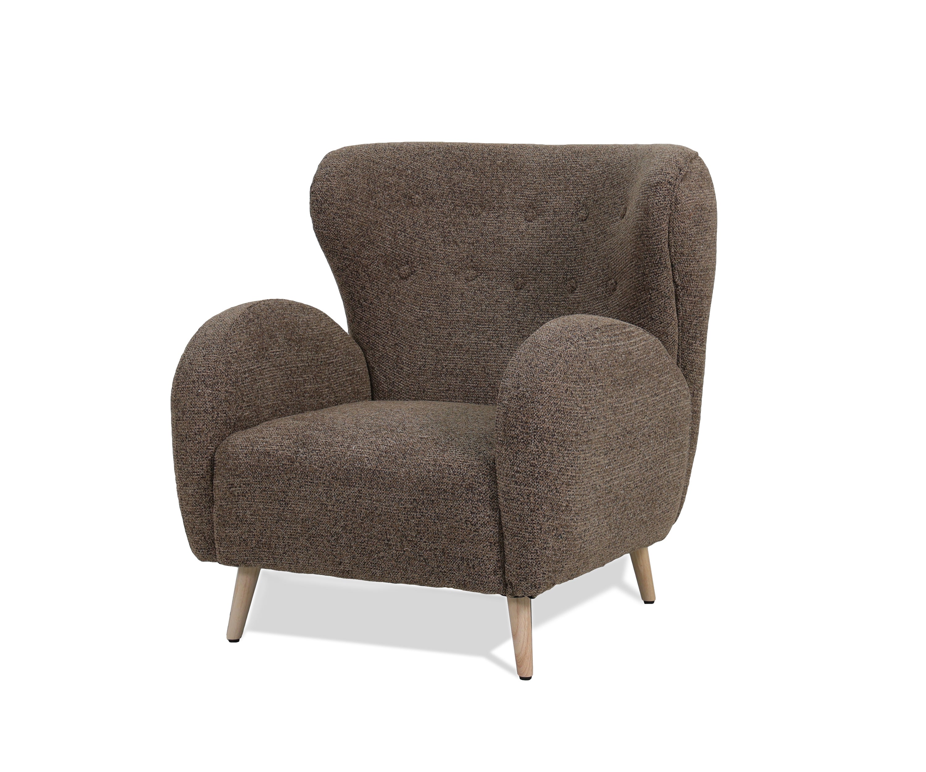 Modern Brown Boucle Accent Chair with Natural Wood Legs