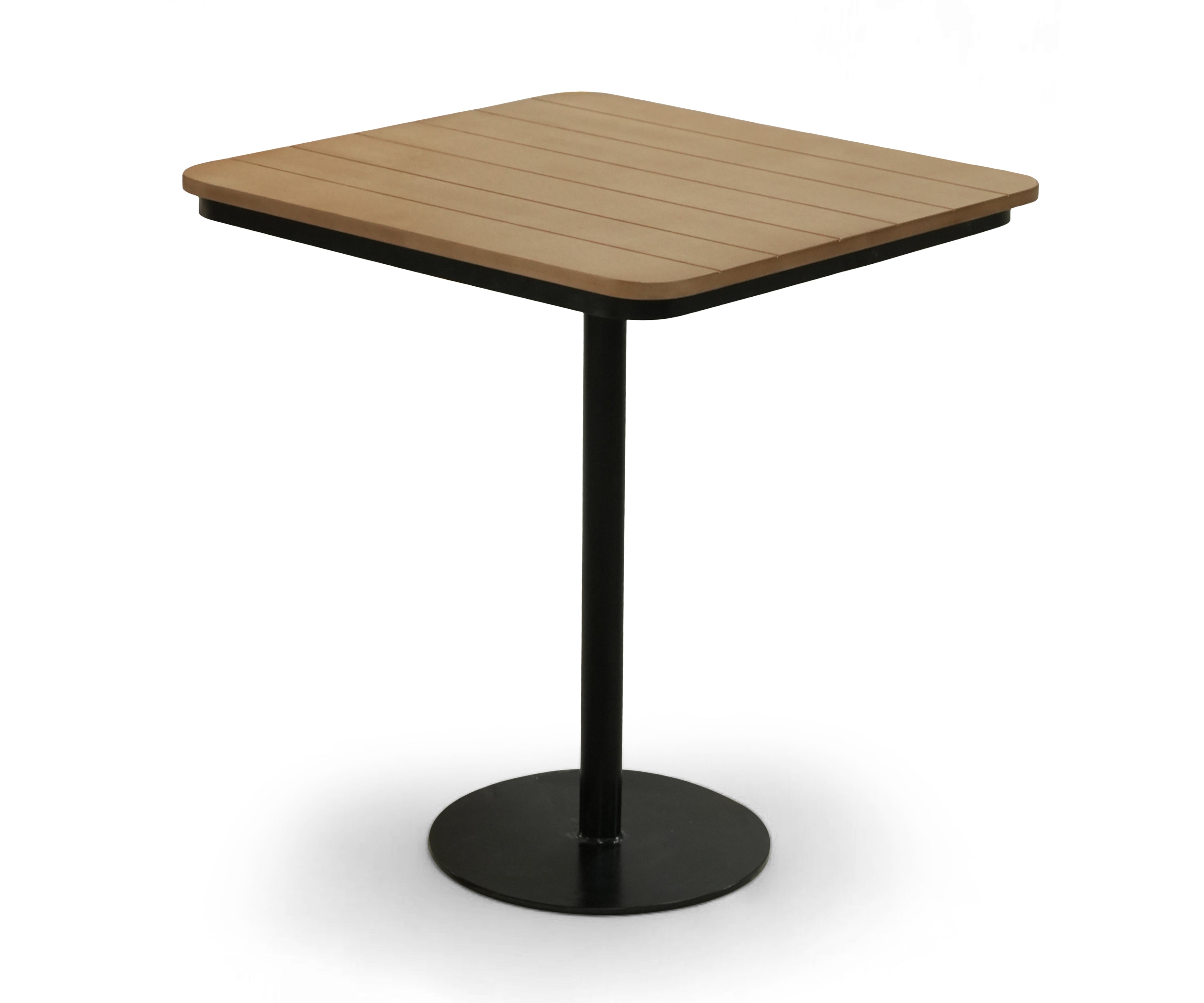 Modern Square Café Table with Wood Top & Black Metal Pedestal Base