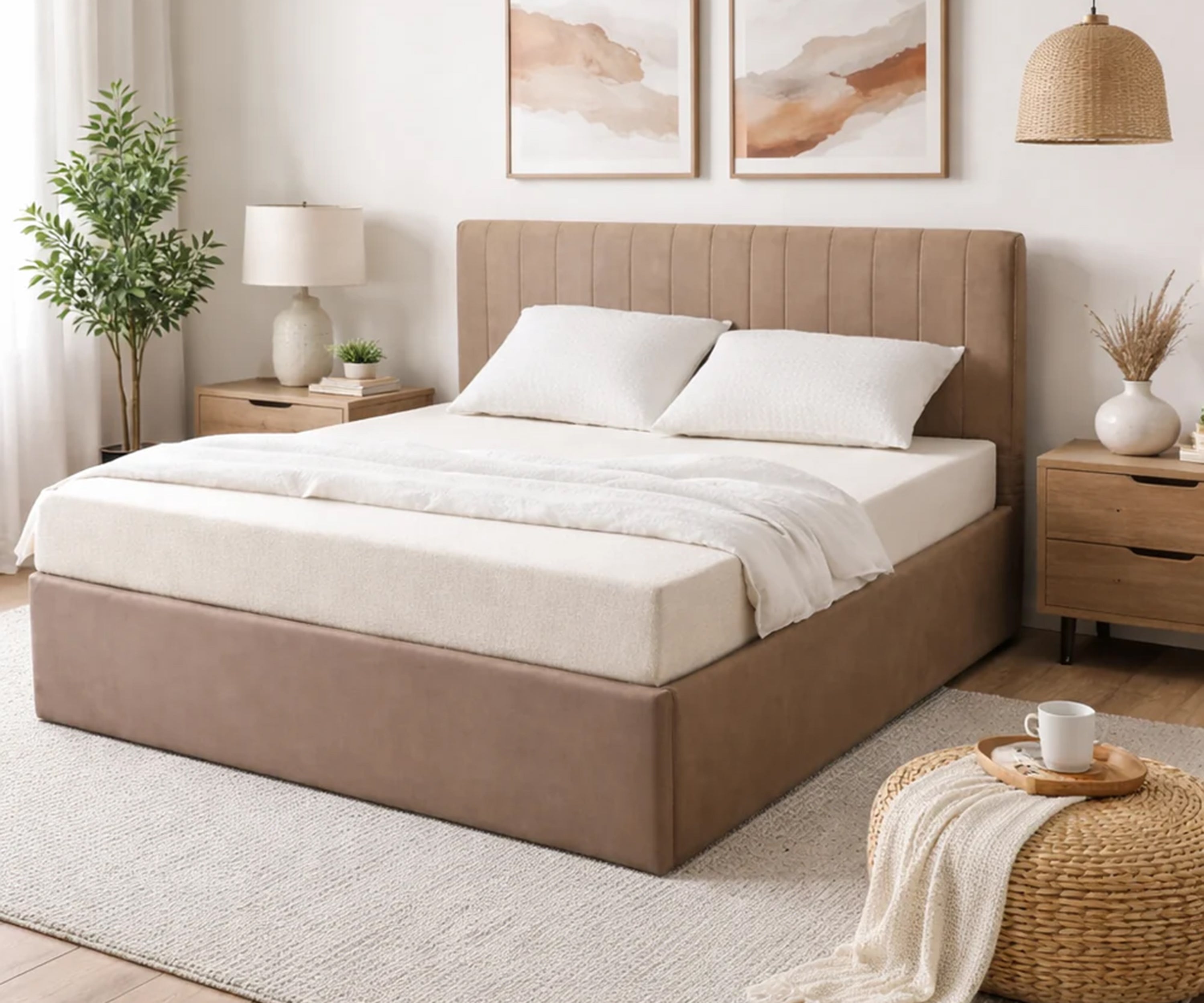Velvet Storage Bed with Vertical Channel Tufted Headboard
