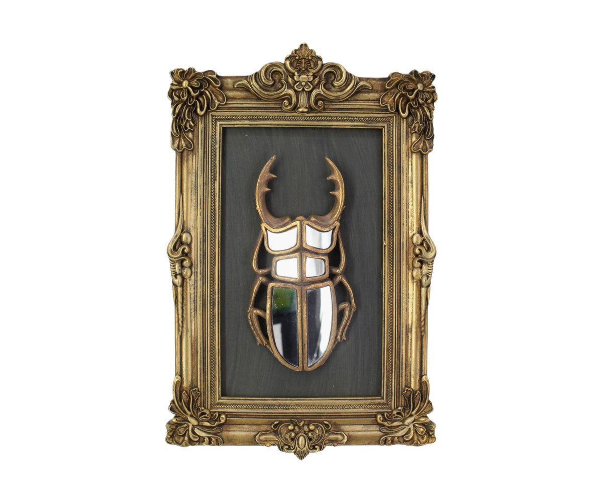 Gold-Sculpted Stag Beetle Wall Frame