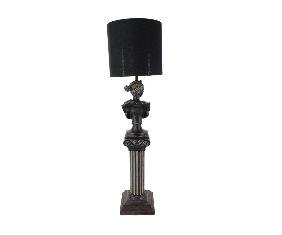 Black Greco-Roman Bust Column Floor Lamp