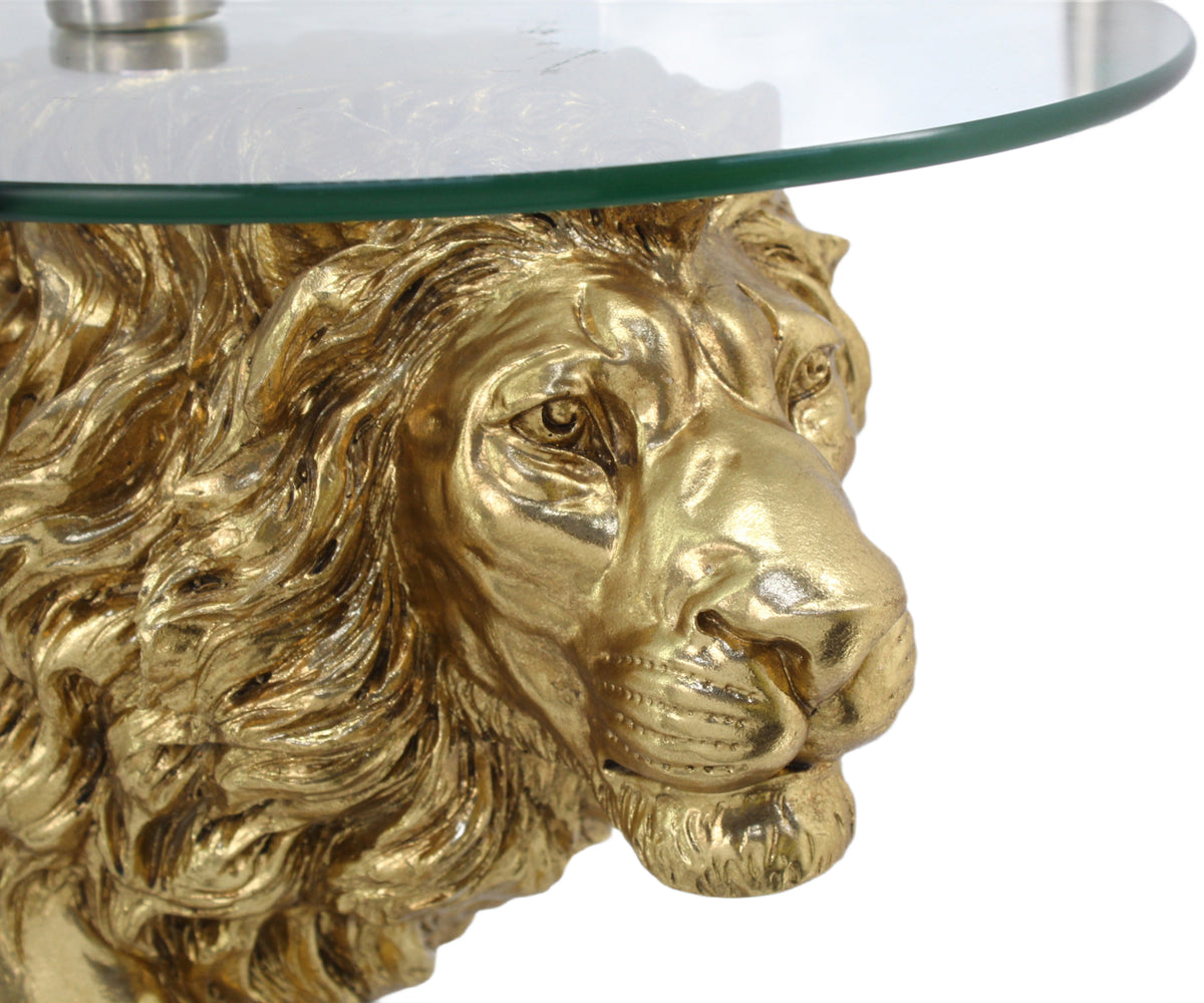 Golden Walking Lion Sculptural Coffee Table with Glass Top