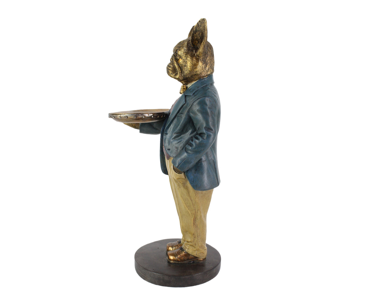French Bulldog Butler Sculpture Oval Tray