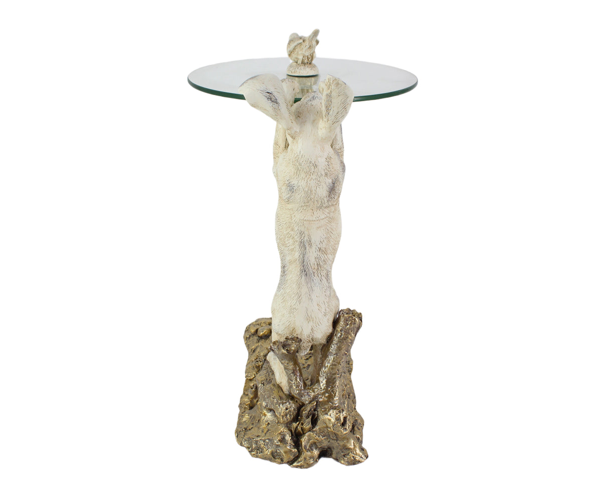 Meadow White Rabbit Side Table with Round Glass Top
