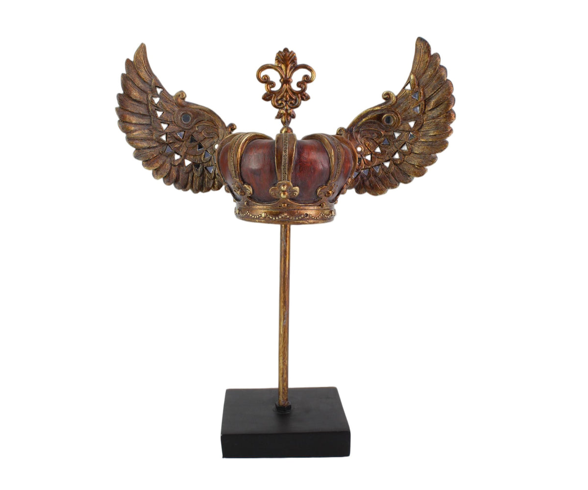 Winged Baroque Royal Crown on Matte Black Stand