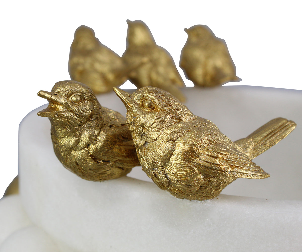 Contemporary White and Gold Decorative Bowl with Perched Birds