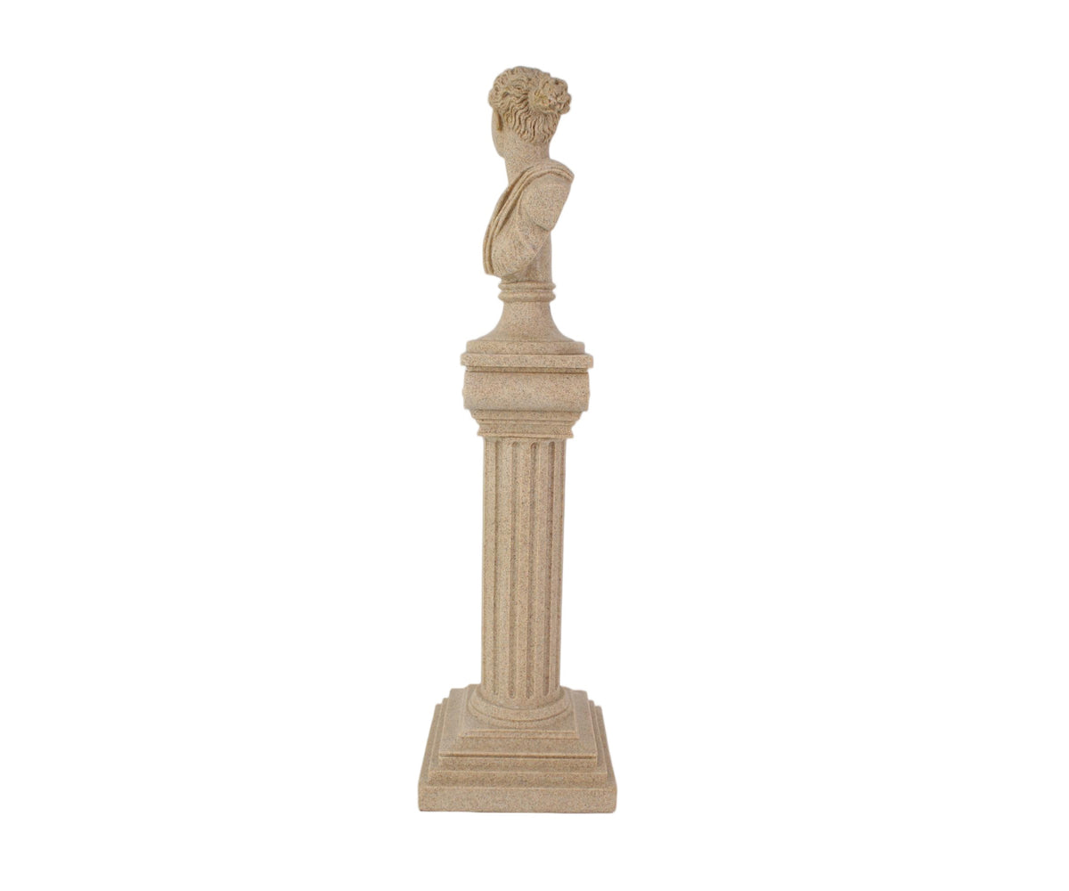 Artemis Bust Sculpture on Classical Fluted Column Pedestal