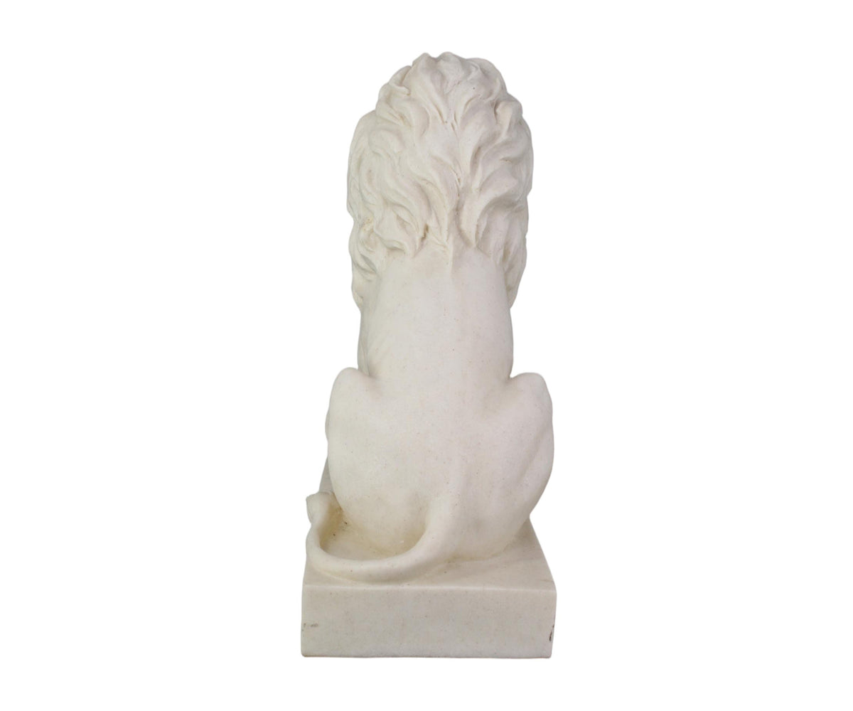 White Seated Lion Sculpture on Square Plinth