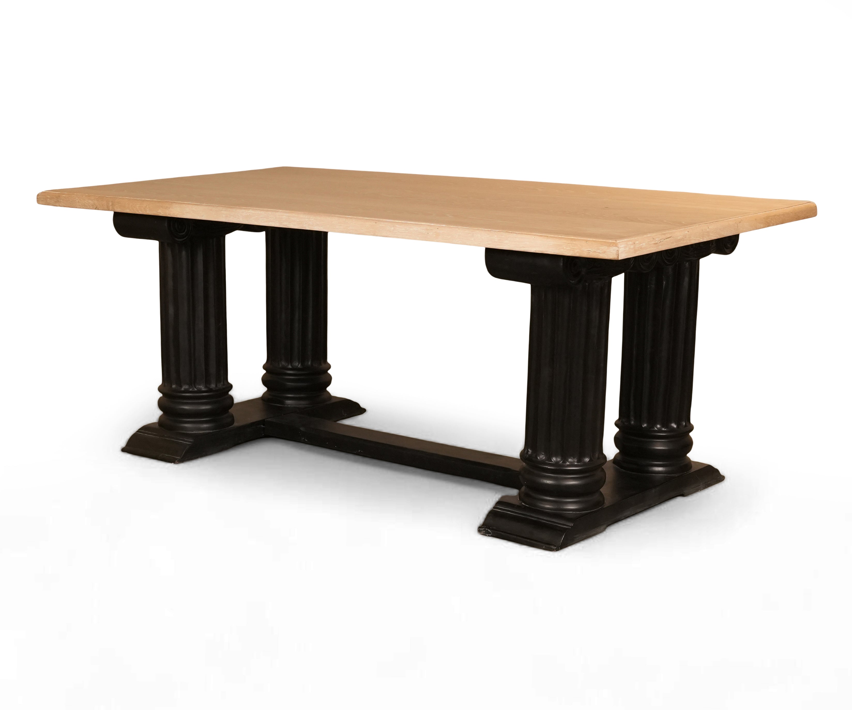 Natural Wood 6-8 Seater Dining Table with Fluted Pedestal Base