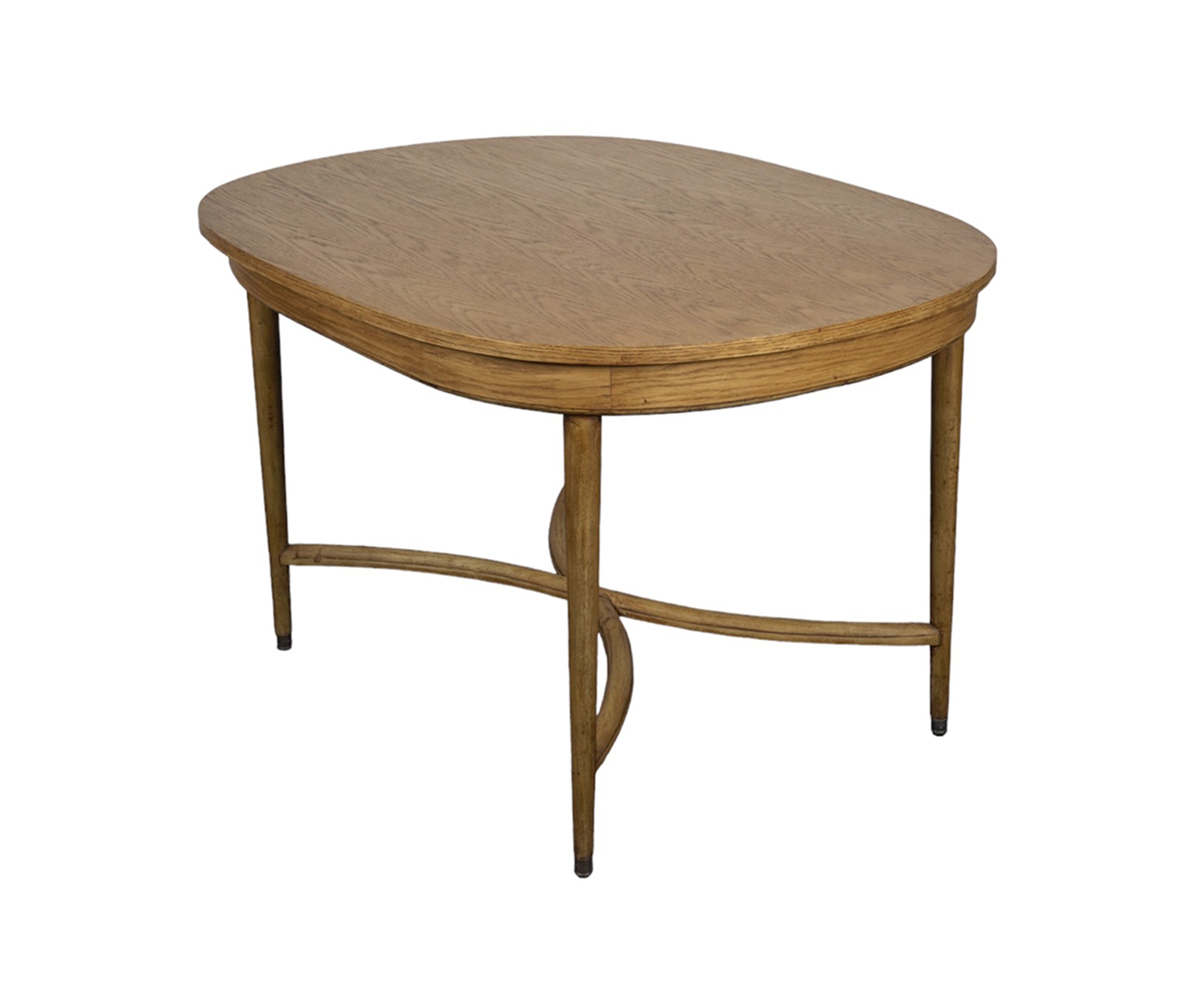 Oak Oval Dining Table with Tapered Legs and X-Stretcher Base