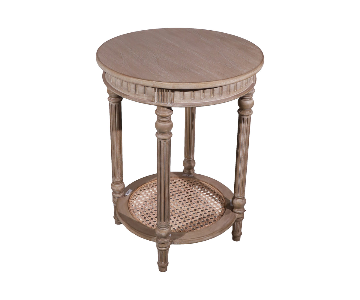 Louis XVI 2-Tier Round Side Table with Cane Shelf