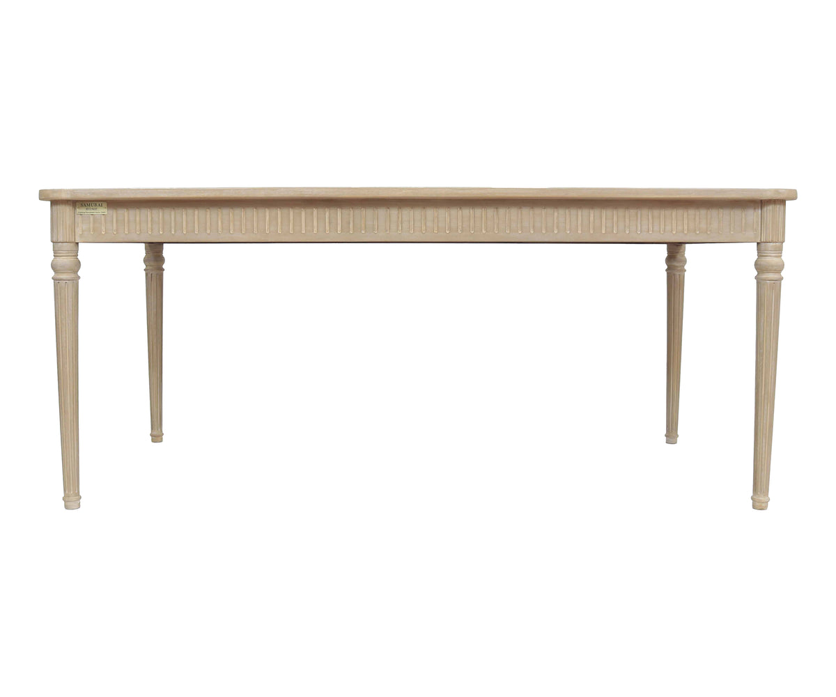 Fluted Light Brown 6-Seater Dining Table with Turned Legs
