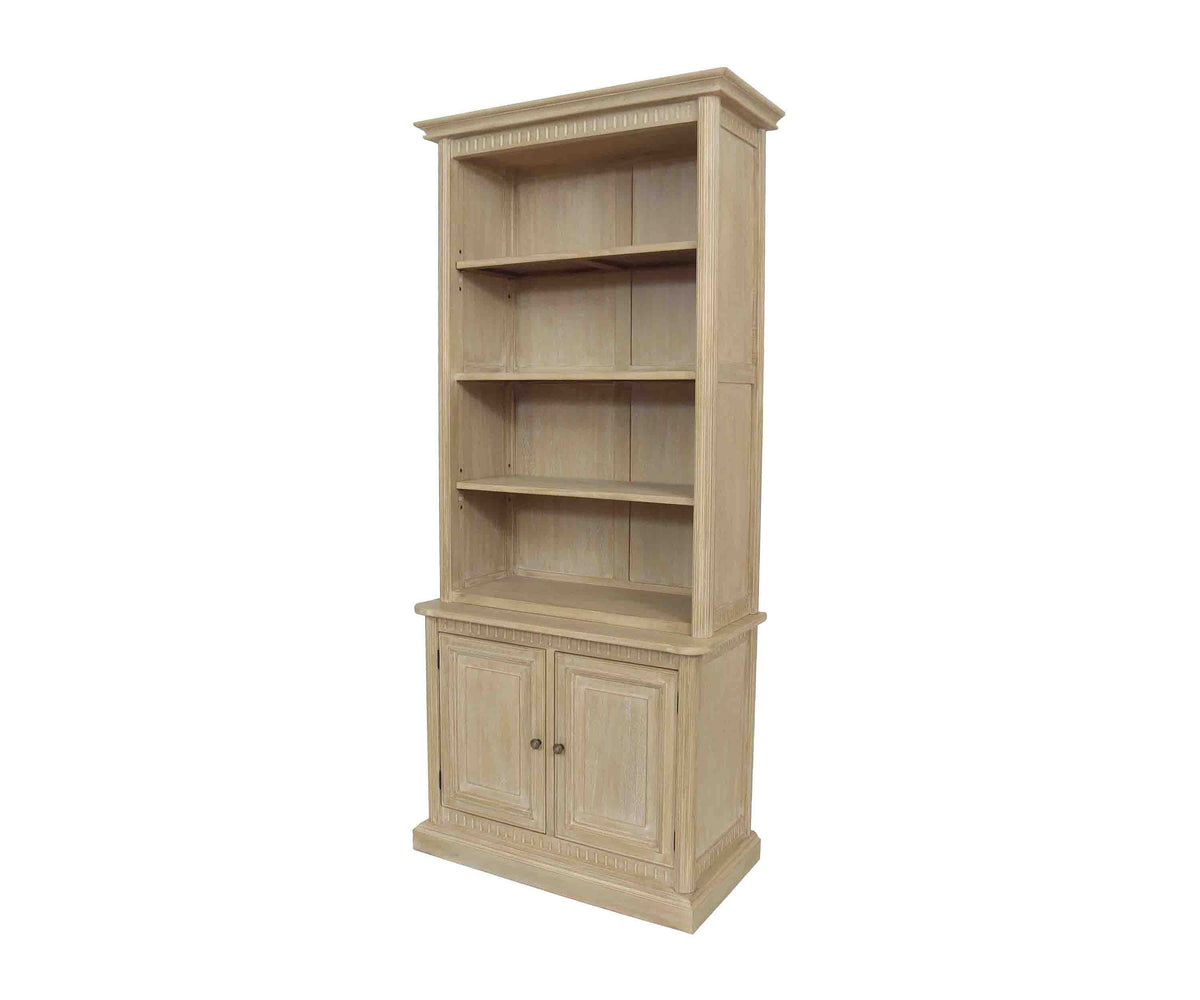 Tall Teak Wood Display Shelf with Lower Storage Cabinet