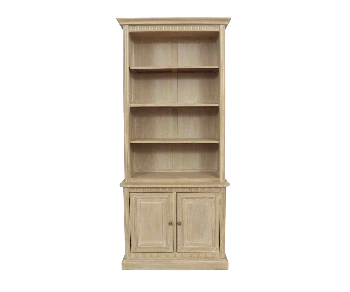 Tall Teak Wood Display Shelf with Lower Storage Cabinet
