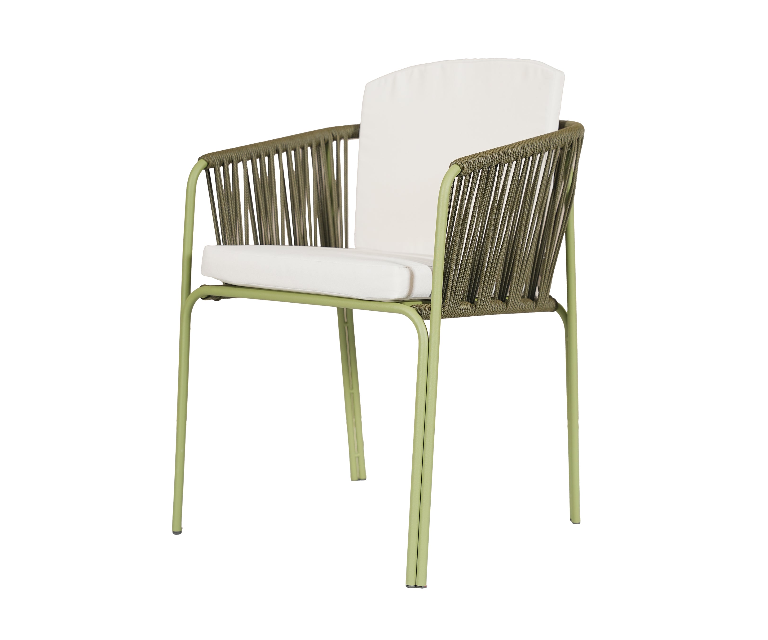 Olive Green Metal Outdoor Armchair with Nylon Ropes