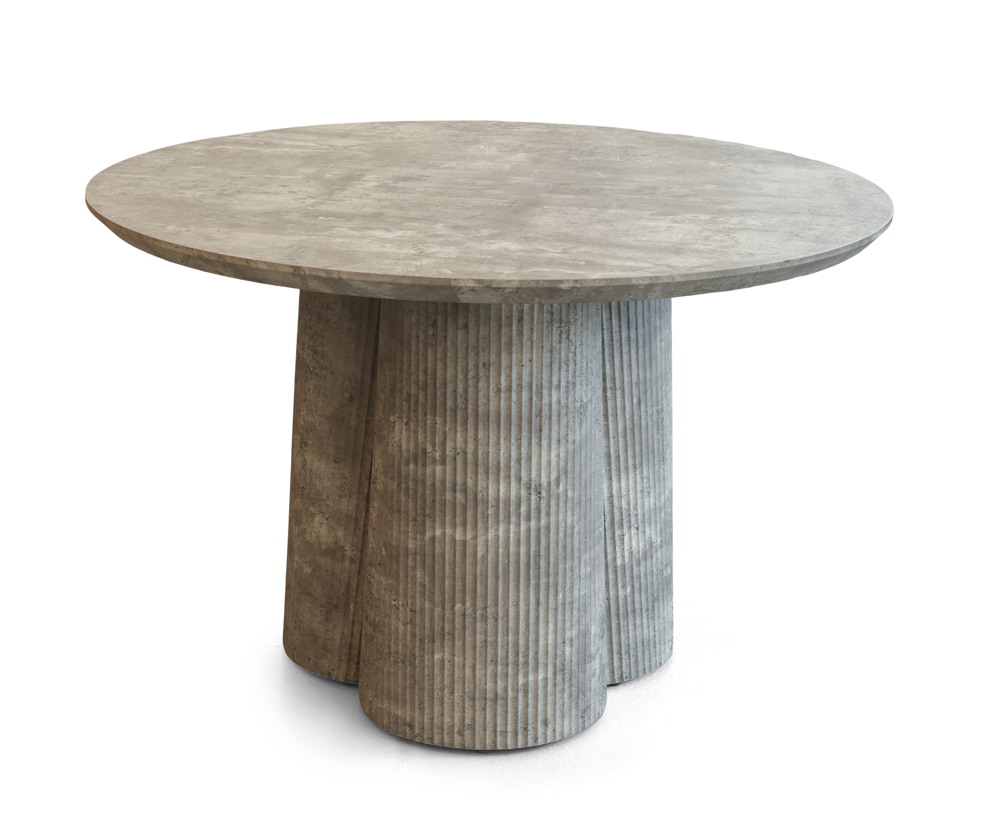Round Dining Table with Stone Finish & Fluted Pedestal Base