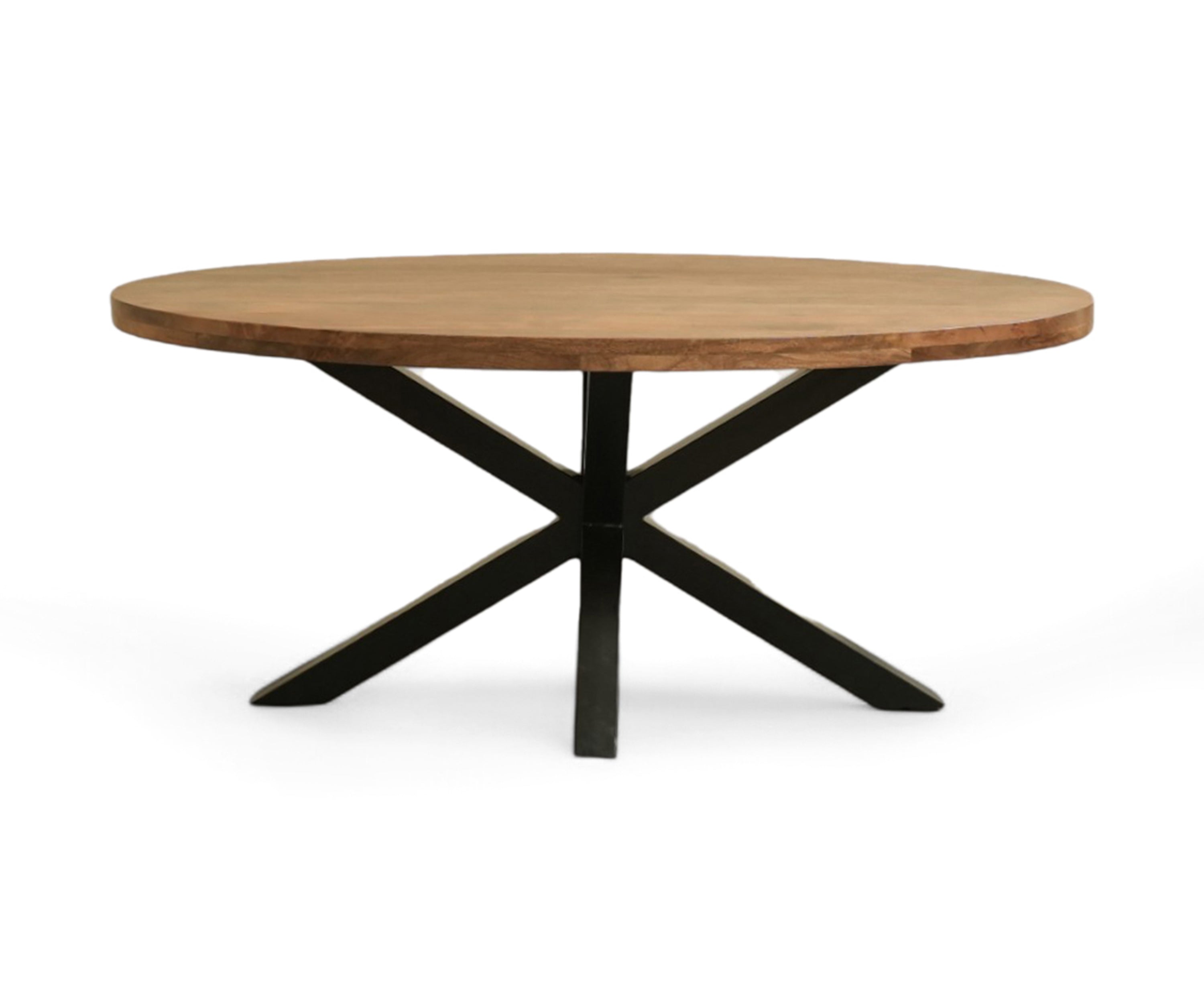 Round Walnut Finish Dining Table with Iron Base