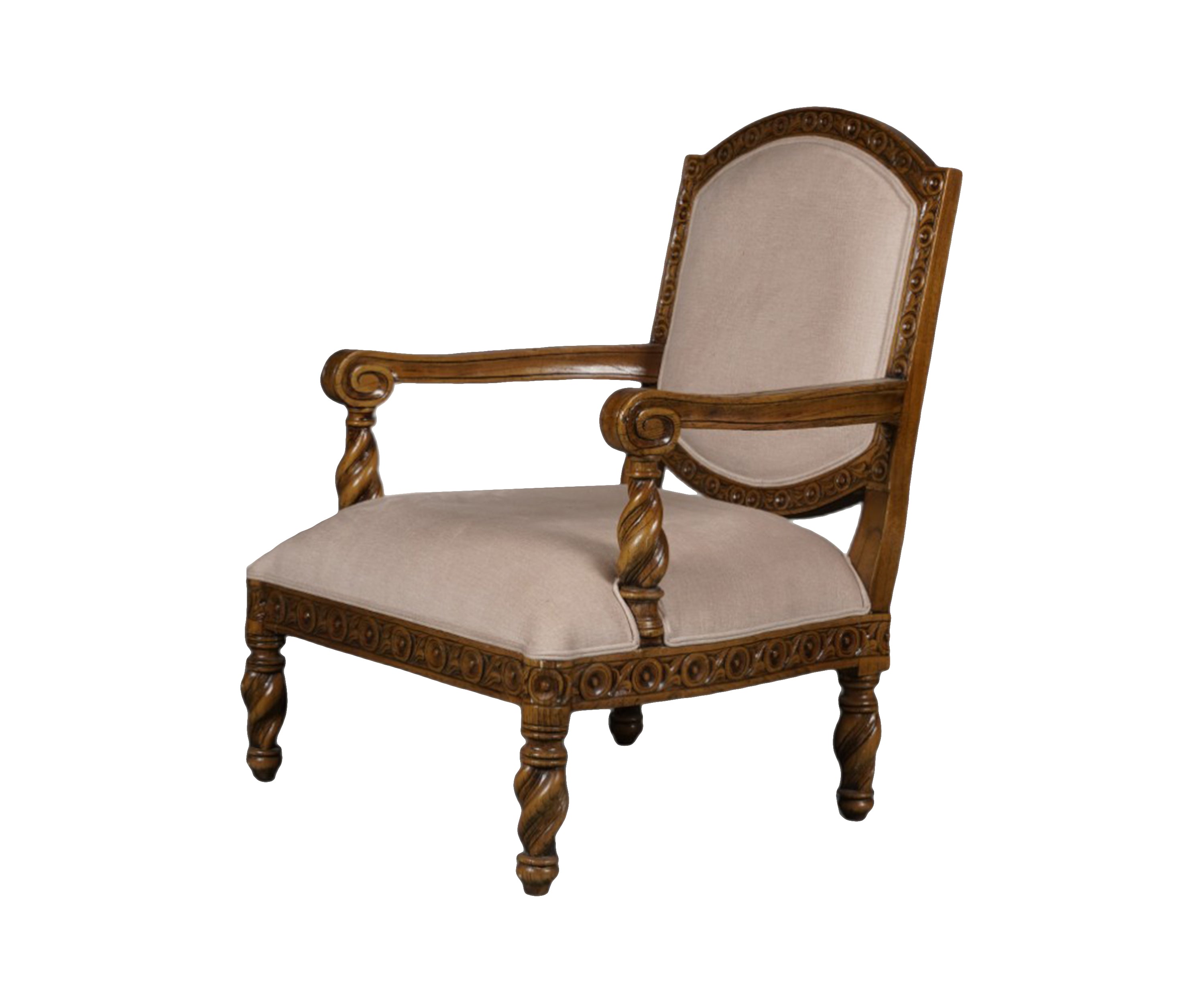 Royal Carved Armchair with Blush Upholstery