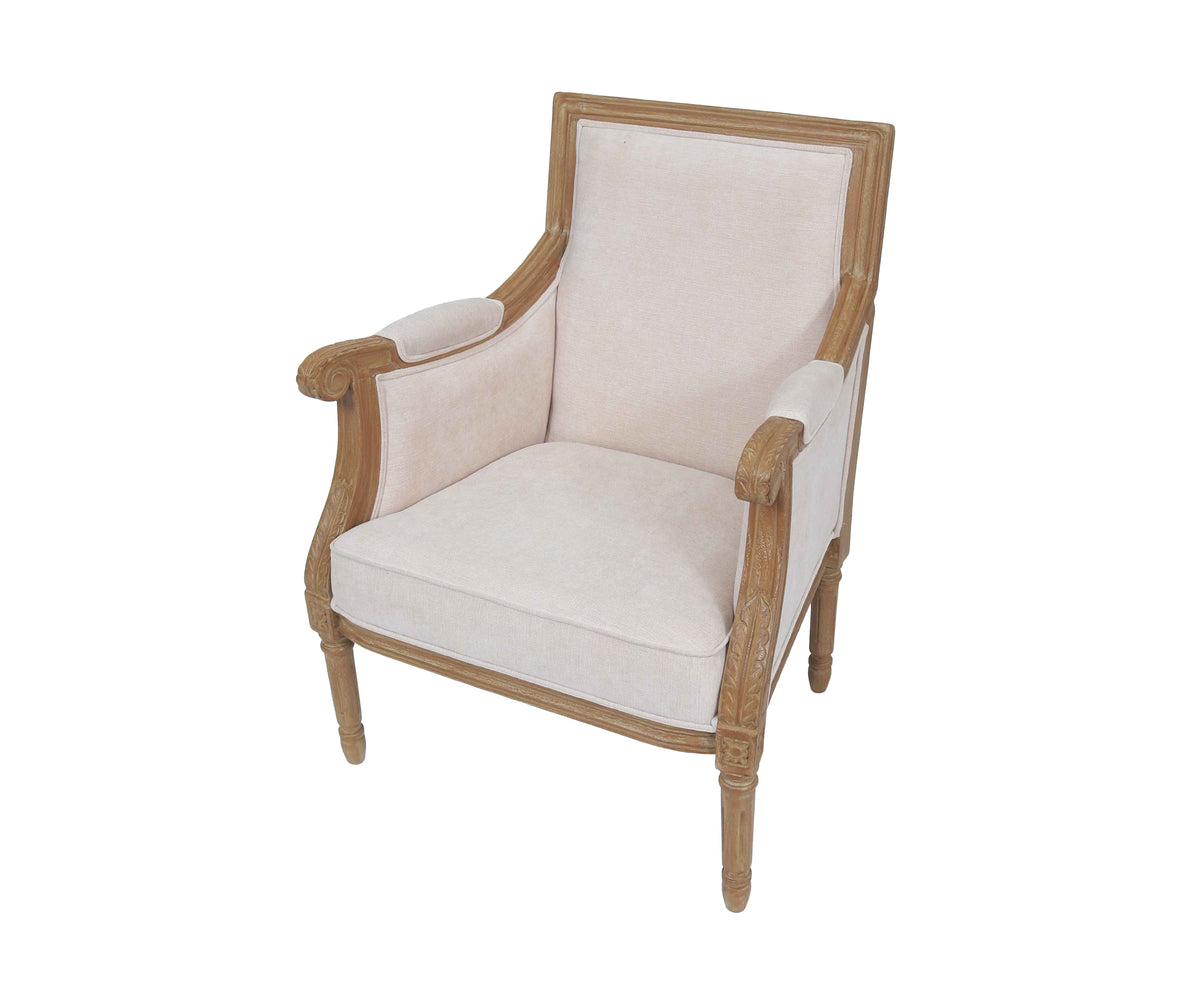 French Bergere Armchair with Carved Wood Frame in Light Beige