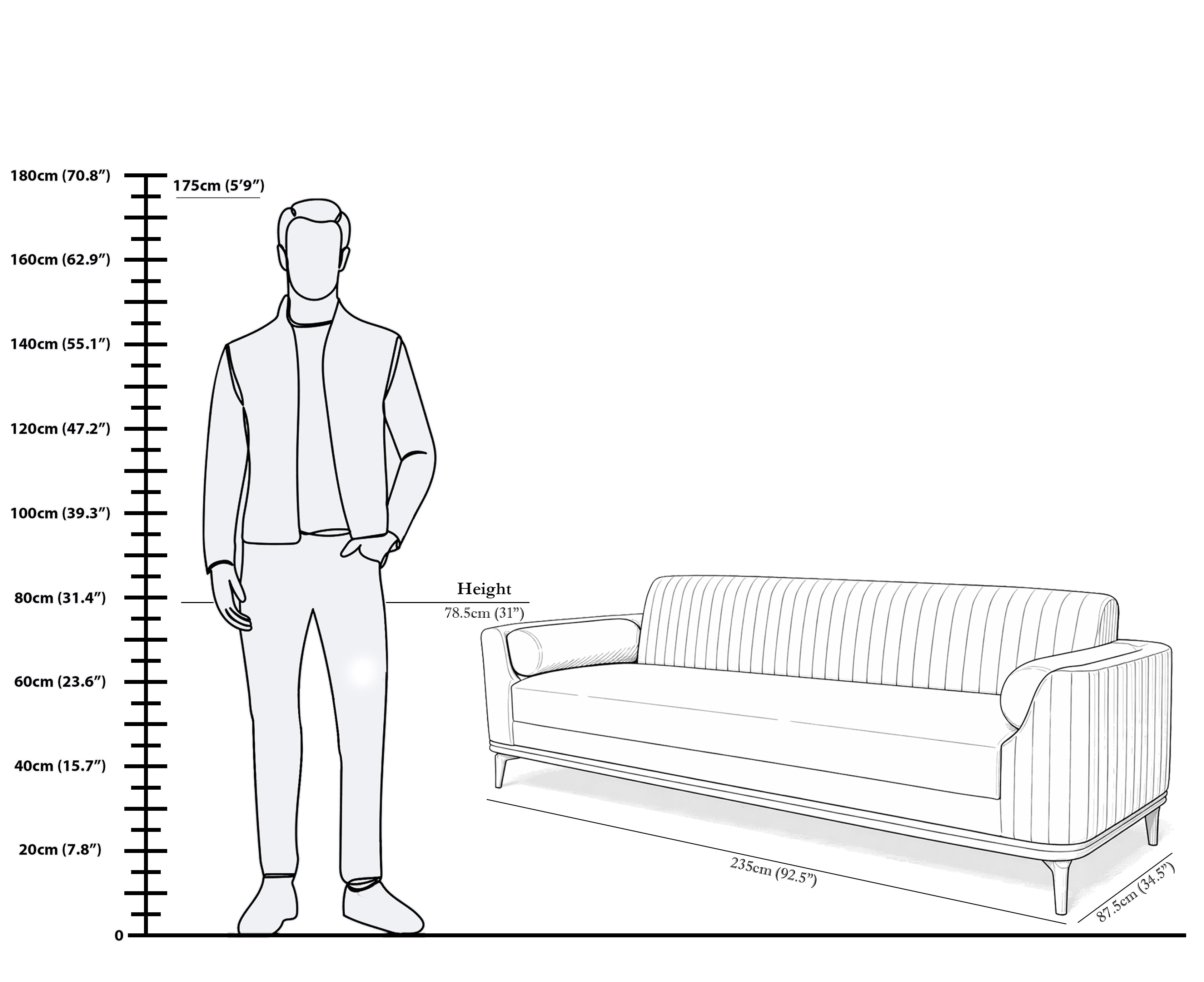 Curved Arm 3 Seater Channel Sofa