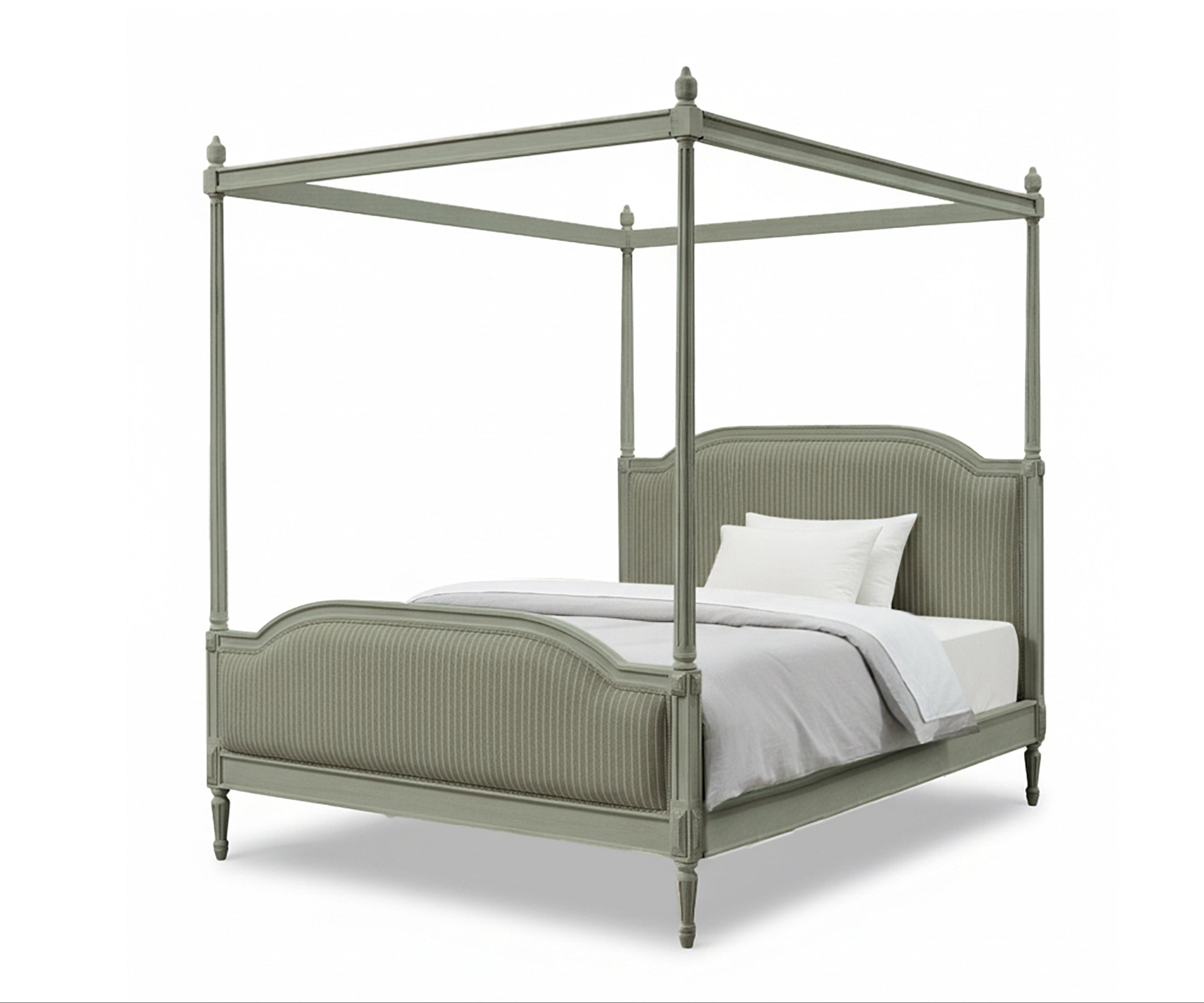 Sage Green Upholstered Canopy Acacia Wood Bed