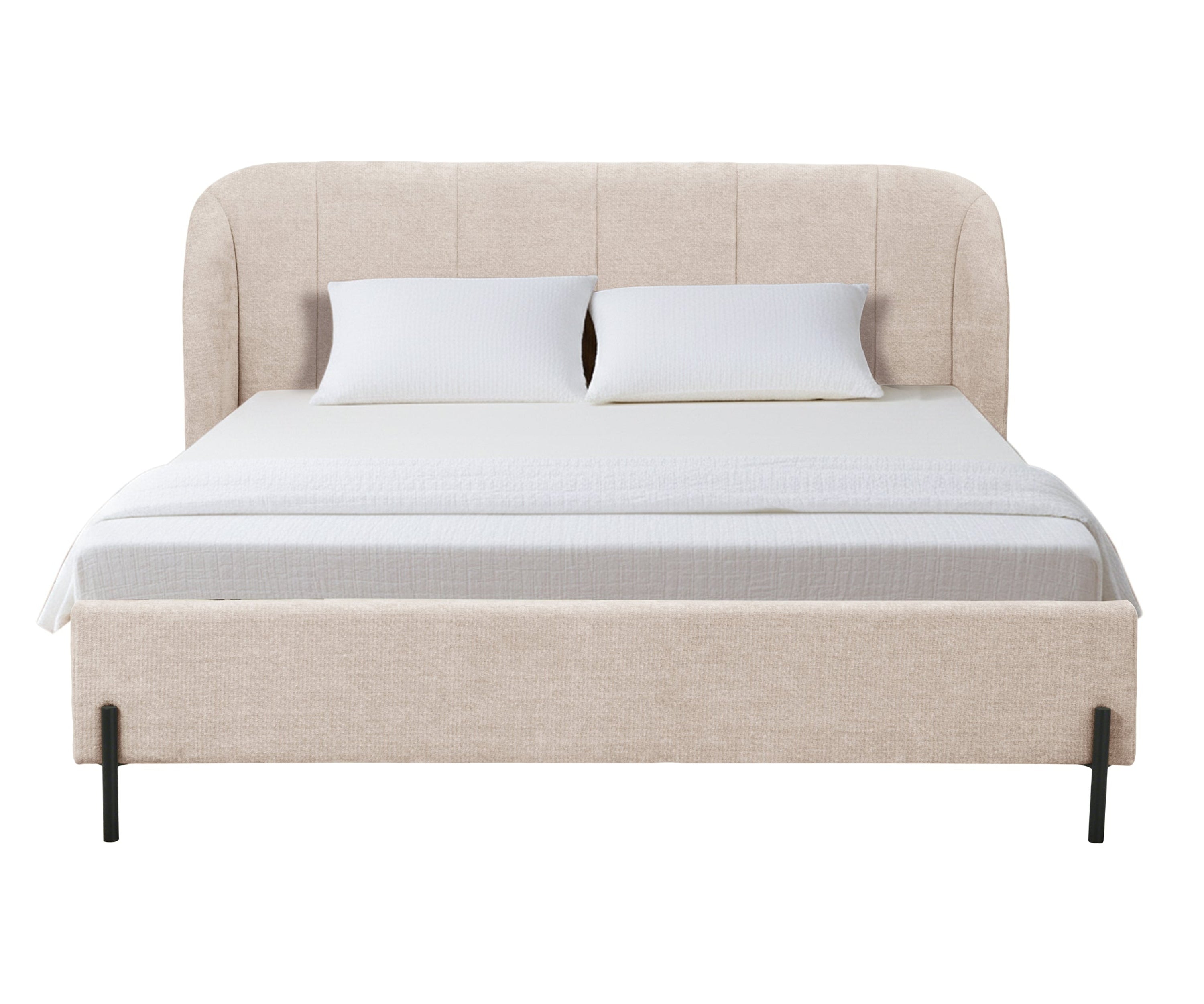 Sand Channel Headboard Upholstered Bed with Black Metal Legs