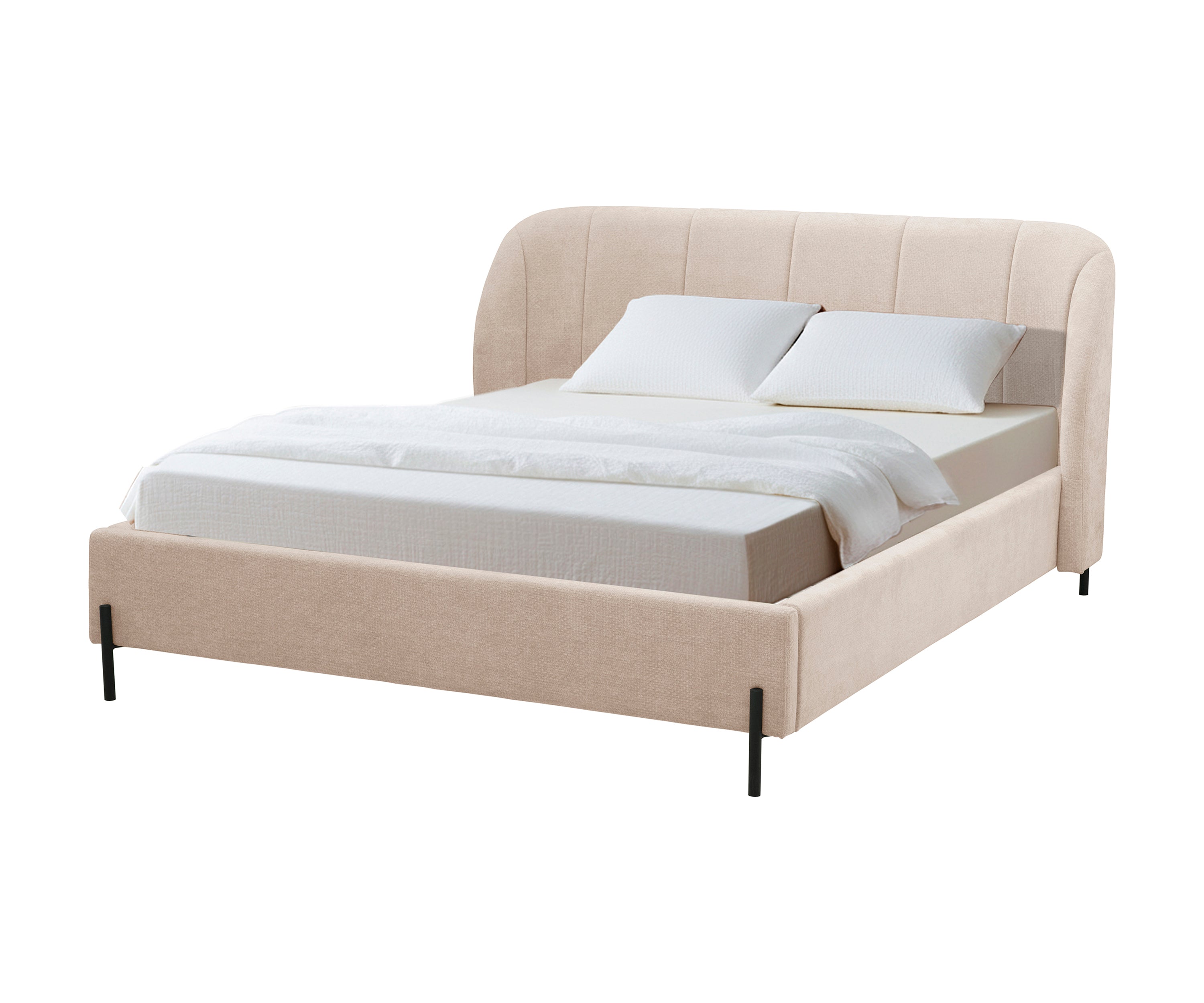 Sand Channel Headboard Upholstered Bed with Black Metal Legs