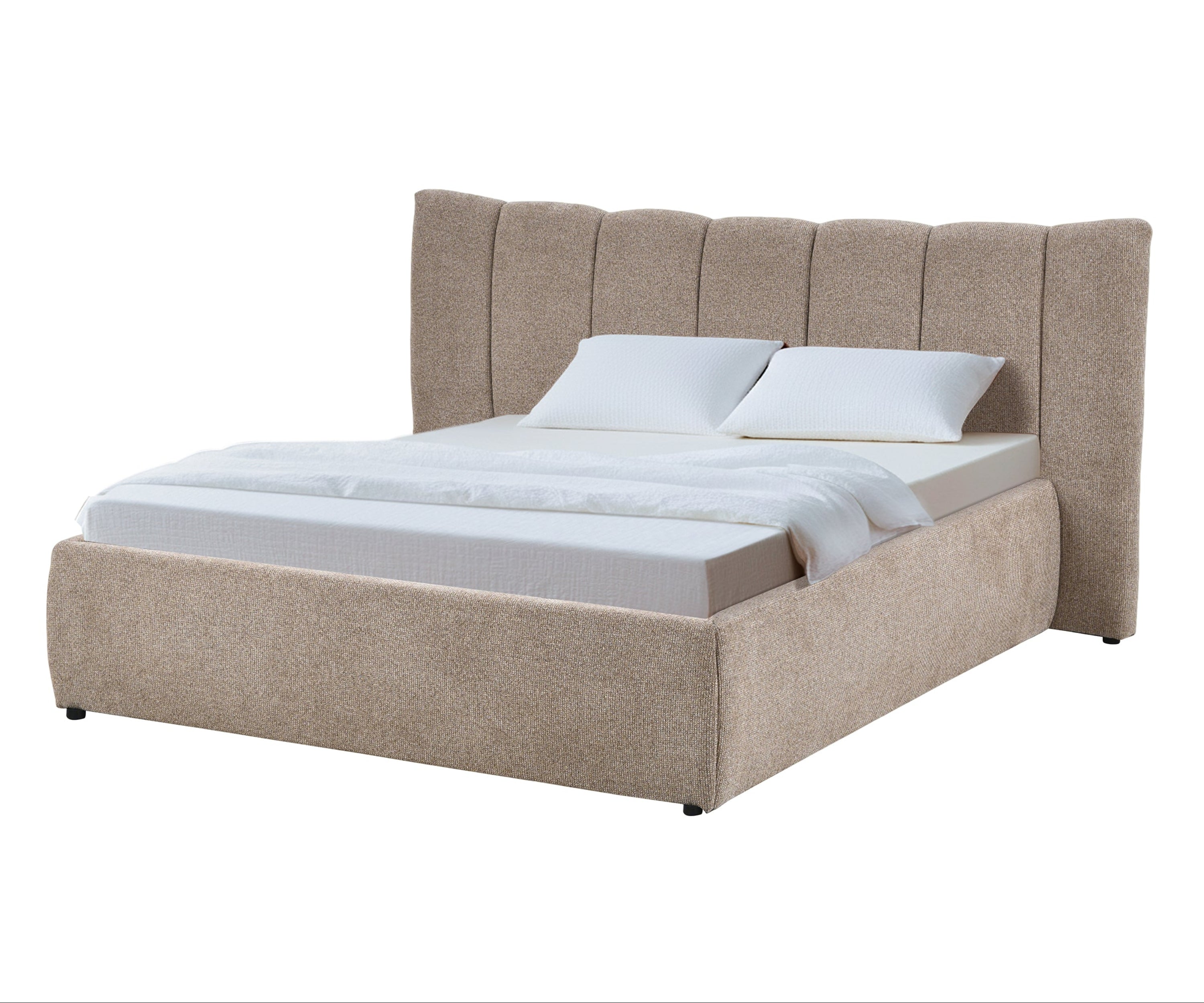 Taupe Crest Wingback Channel Upholstered Bed