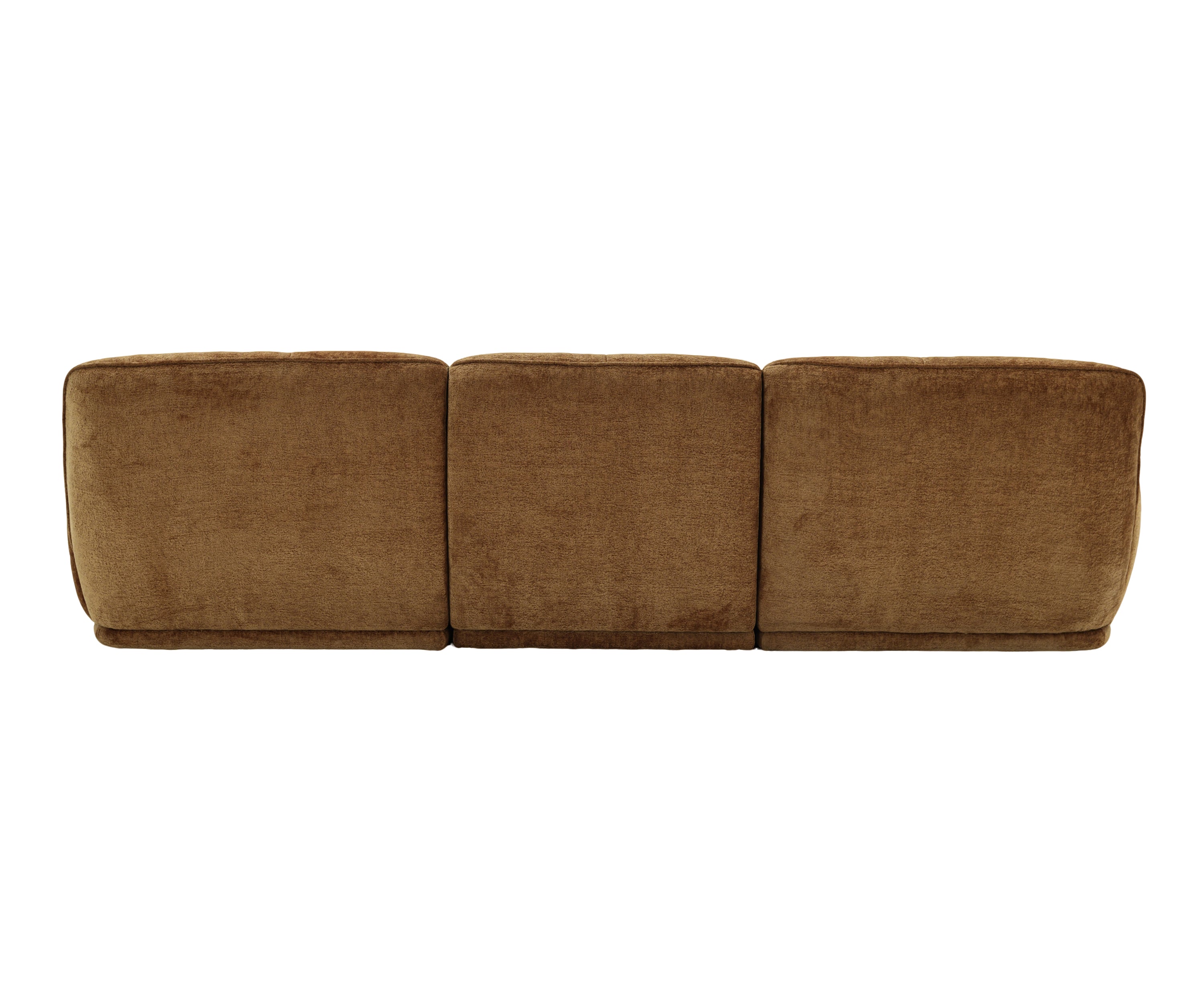 Caramel Brown Chenille 3-Seater Sofa with Grid-Tufted Back & Scatter Cushions