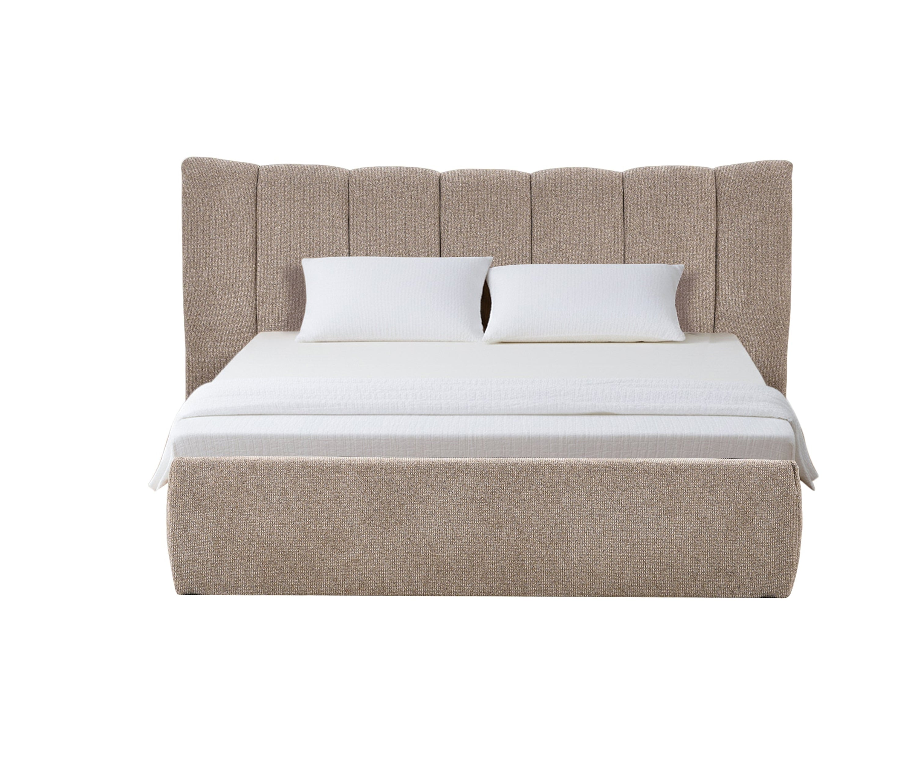 Taupe Crest Wingback Channel Upholstered Bed