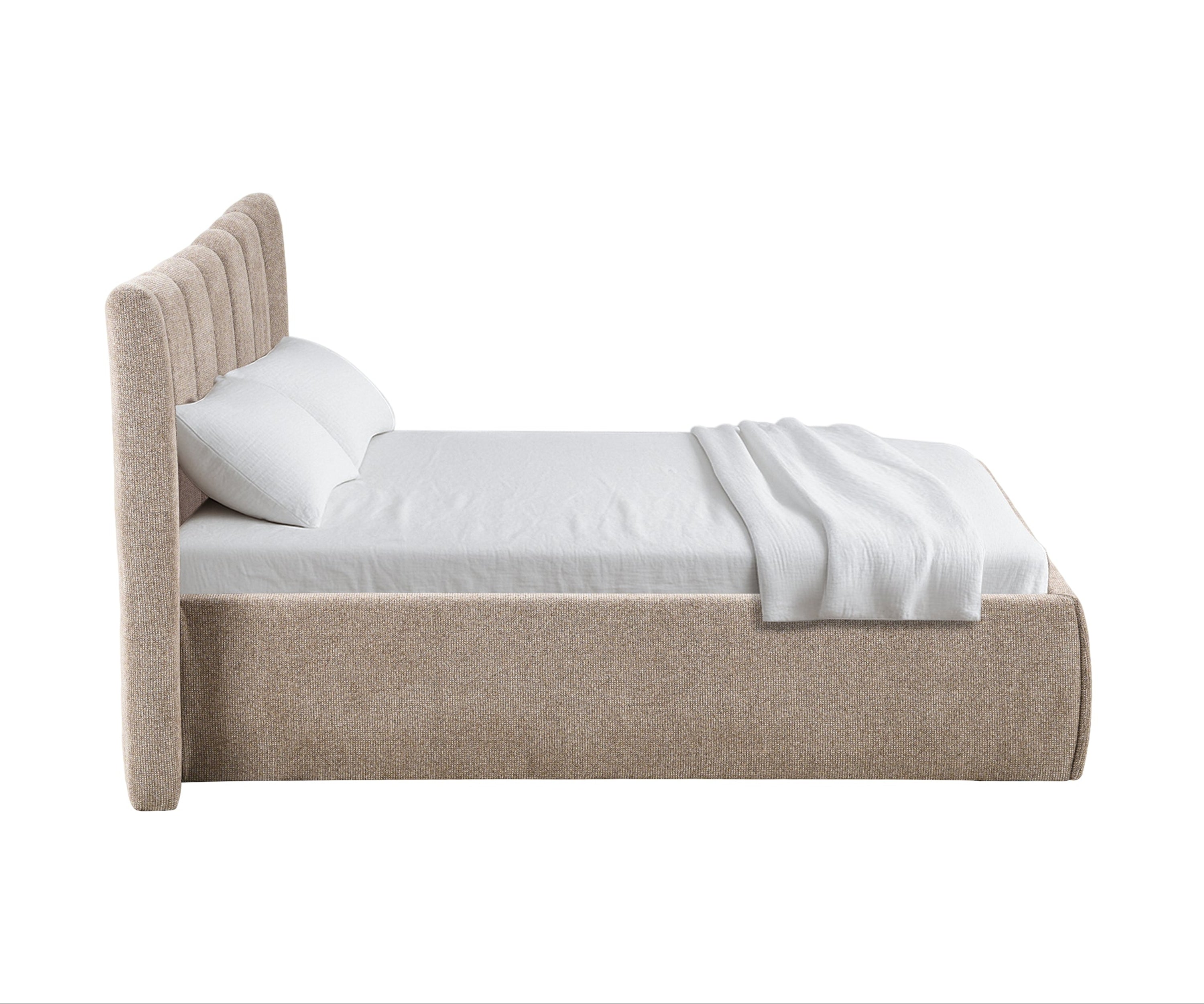 Taupe Crest Wingback Channel Upholstered Bed