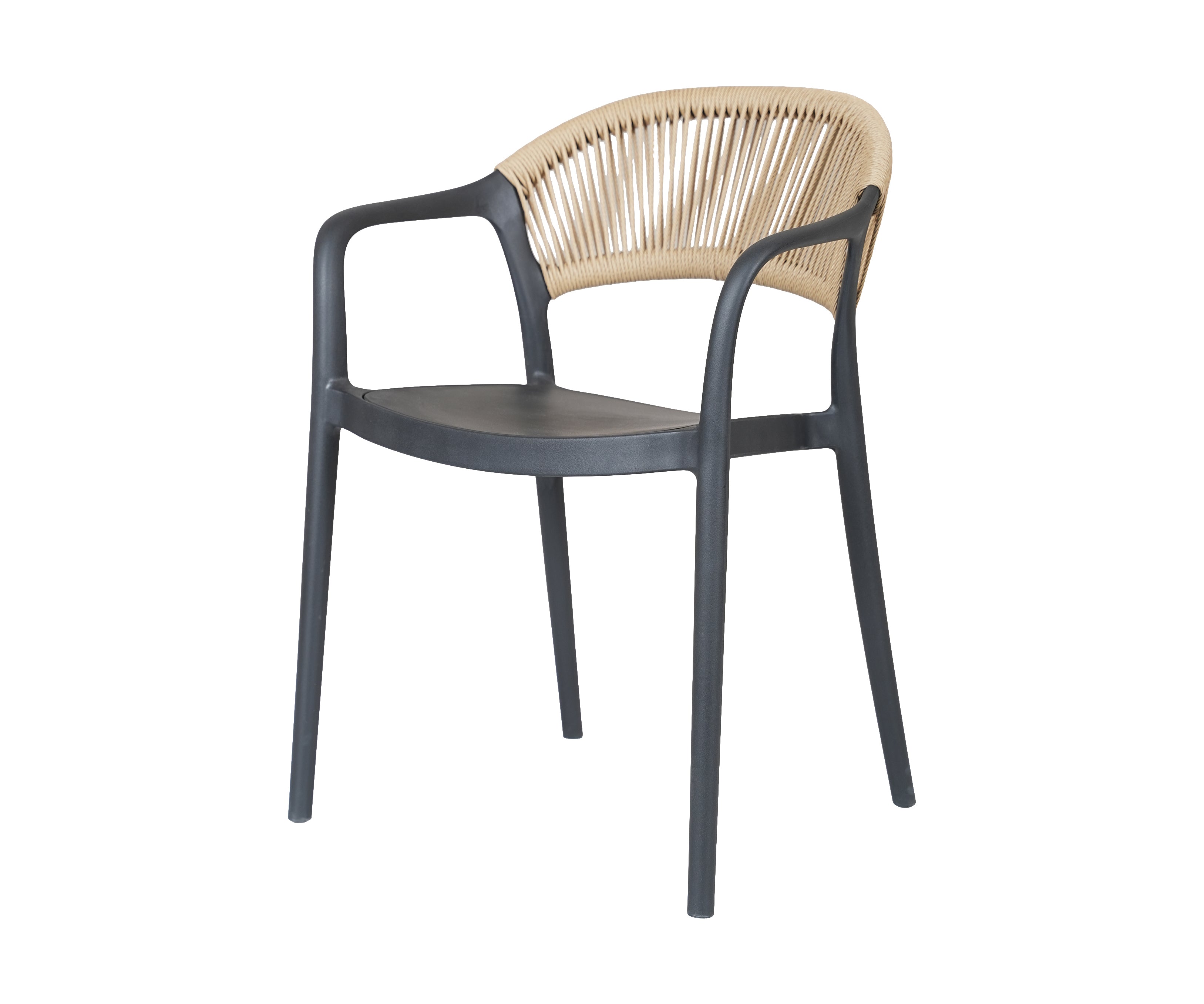 Black Metal Outdoor Chair with Beige Nylon Rope Back