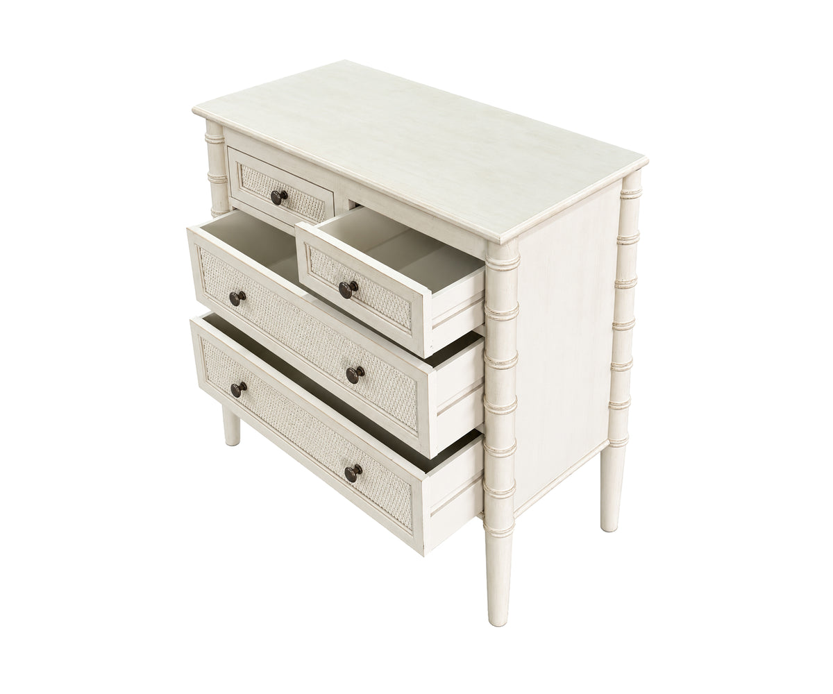 Ivory Wooden 4-Drawer Chest of Drawers with Woven-Texture Fronts