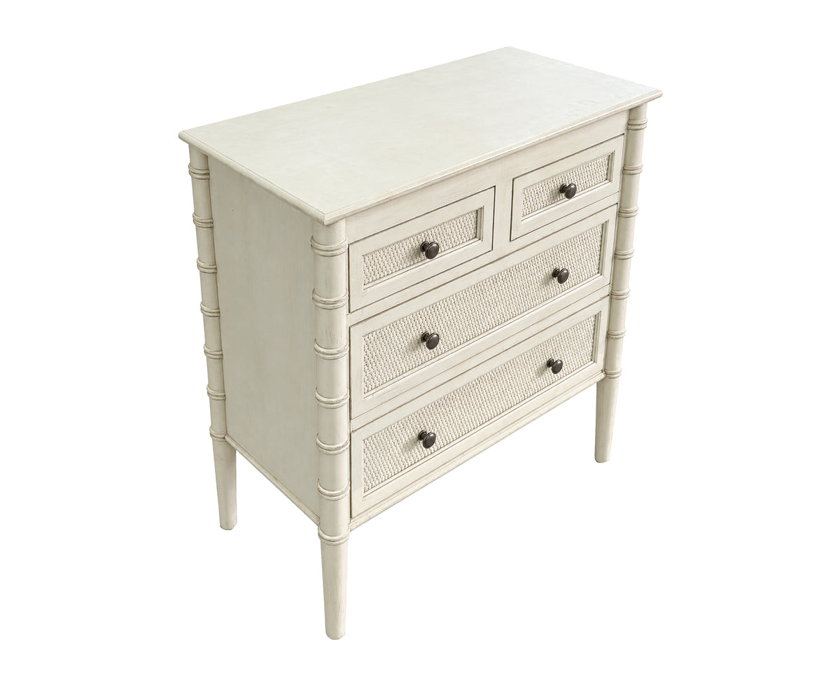 Ivory Wooden 4-Drawer Chest of Drawers with Woven-Texture Fronts